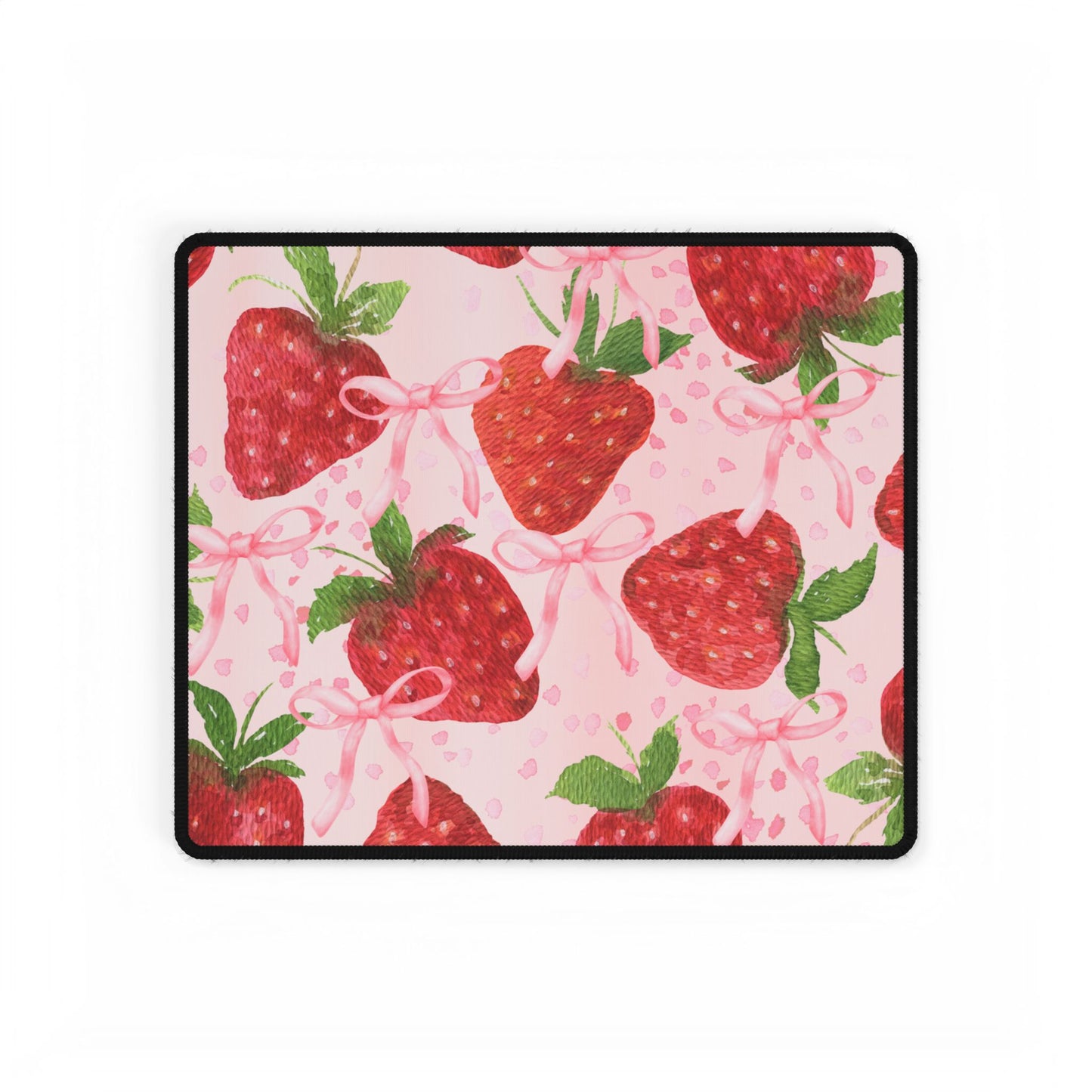 Coquette Strawberries and Bows Desk Mat, Pink Background, 3 Sizes, Cute Flirty Desk Accessory, Work From Home Decor, Office Supplies, Gaming