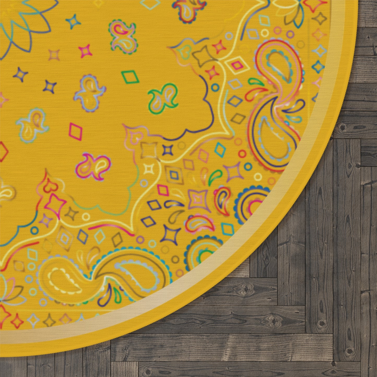 Boho Round Rug, Paisley Area Carpet, Medallion Design Floor Mat, Morroco Decor