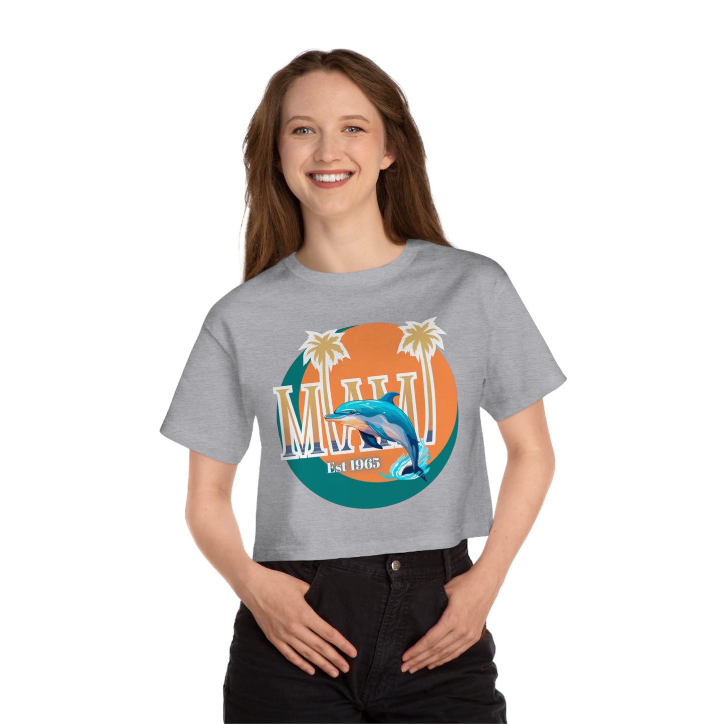 Miami Dolphins Game Time Champion Women's Heritage Cropped T-Shirt, Football NFL Inspired
