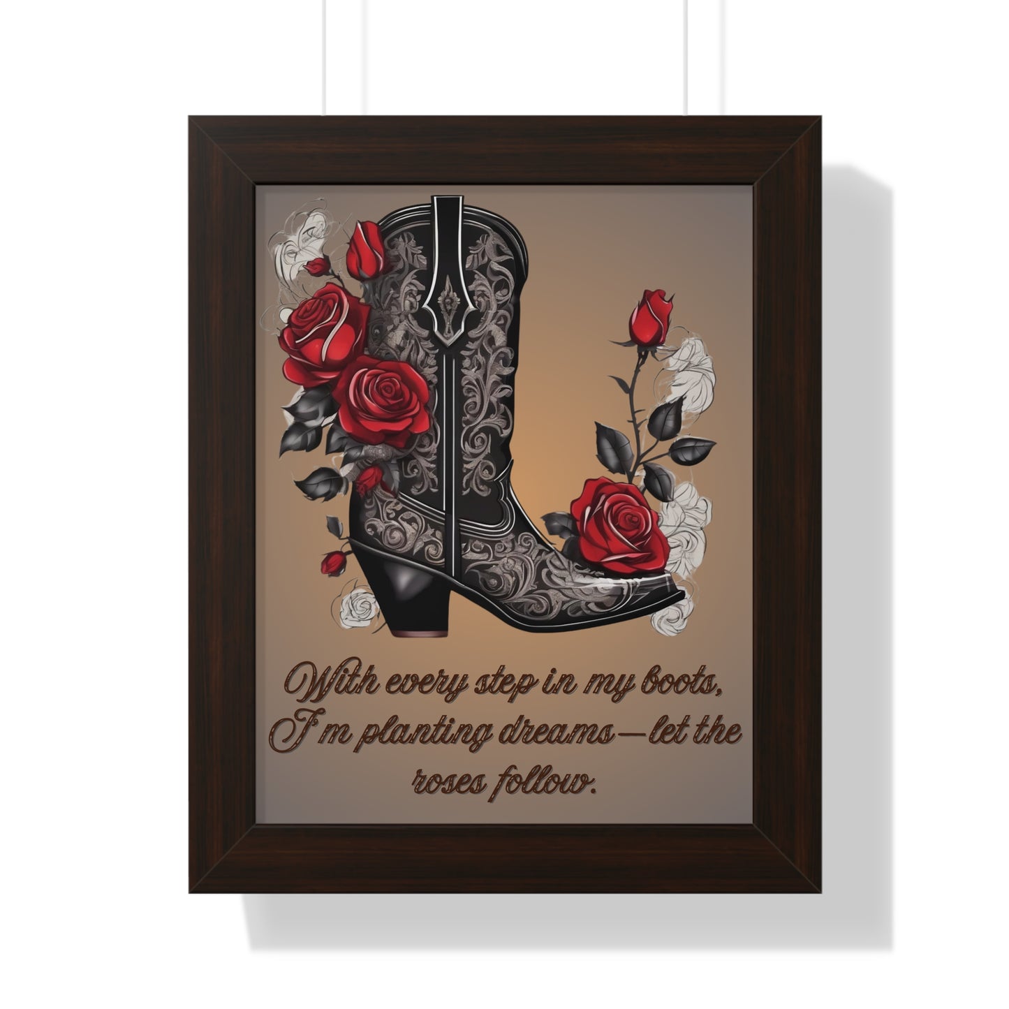 Pathway to Roses, Framed Vertical Poster, Rustic Nursery Print, teen girl bedroom, dorm room posters, preppy decor, home decor
