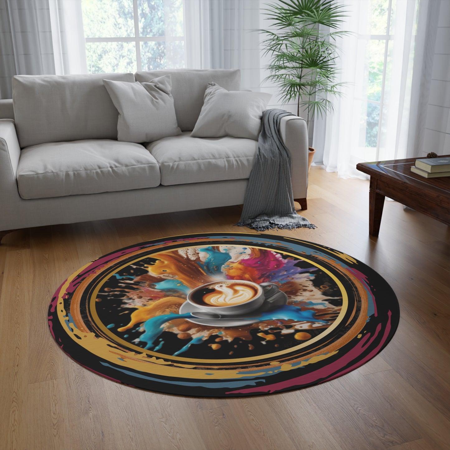Coffee Splash Round Rug, Lover of Espresso Home Decor, Coffee Lover Rug