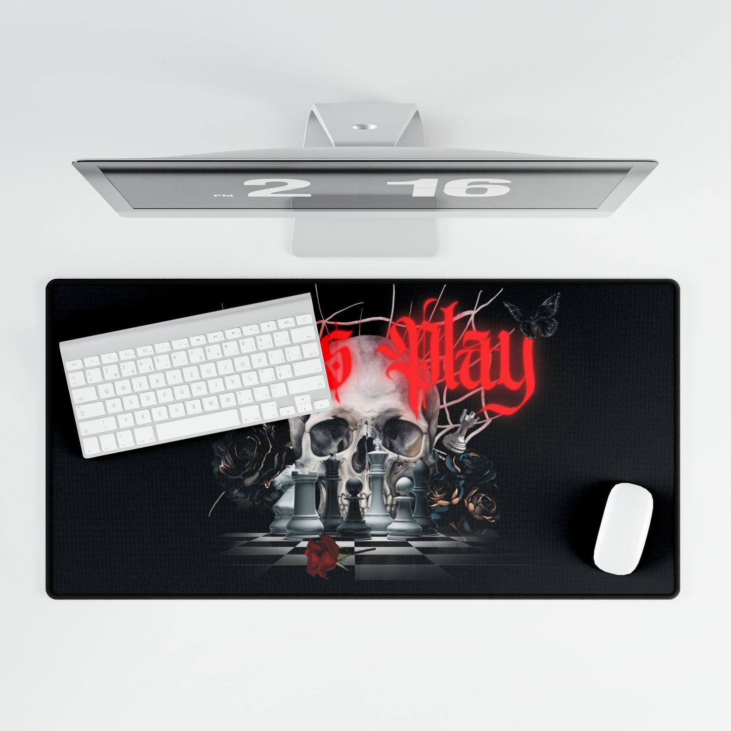 Skull Chess Desk Mat, Spooky Non-Slip Base, Smooth Surface, 3 Sizes Available, Shakespeare, Gothic, Dark Hardcore Aesthetic Mouse Pad,