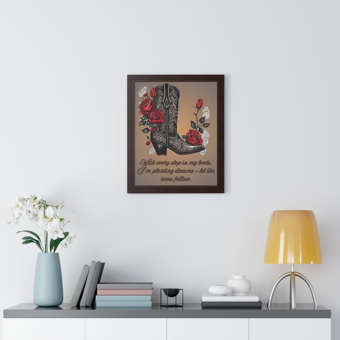 Pathway to Roses, Framed Vertical Poster, Rustic Nursery Print, teen girl bedroom, dorm room posters, preppy decor, home decor
