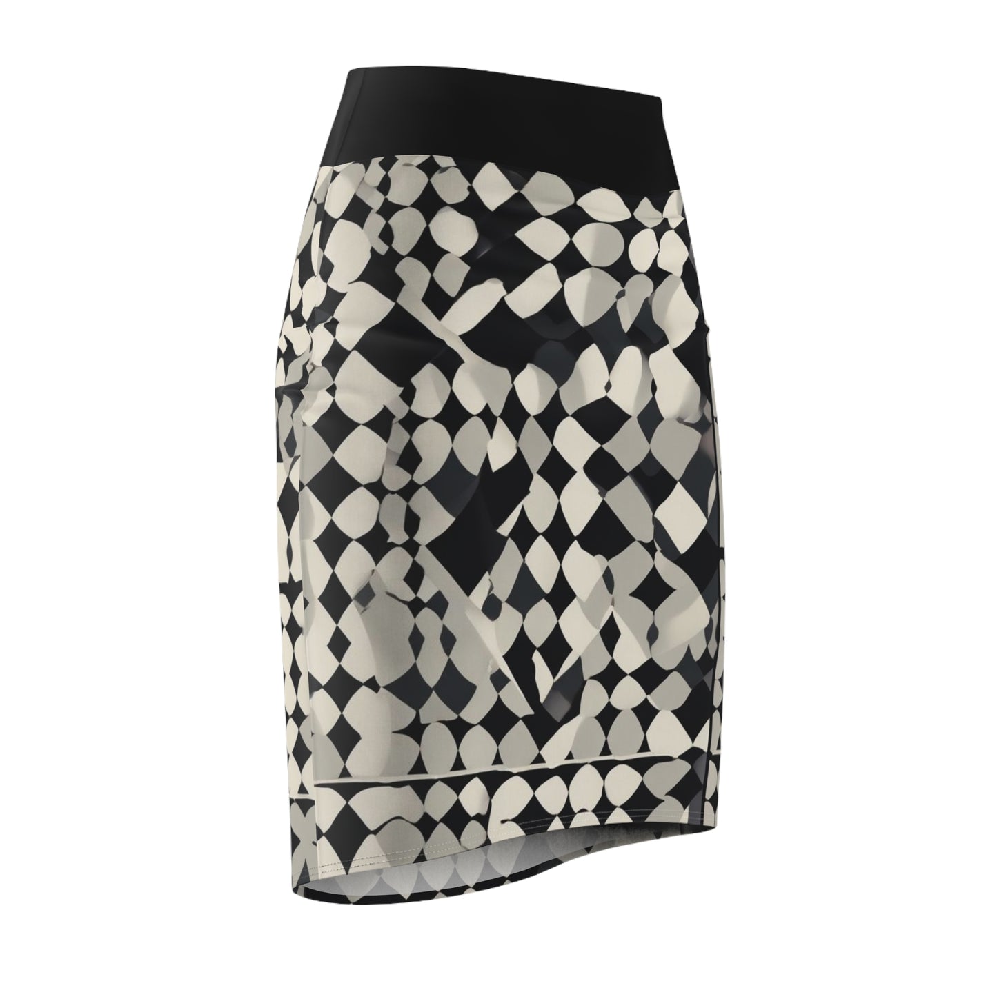 Black Checkered Women's Pencil Skirt (AOP), Trendy Geometric Fashion, Artistic Skirt, Geometric Clothing