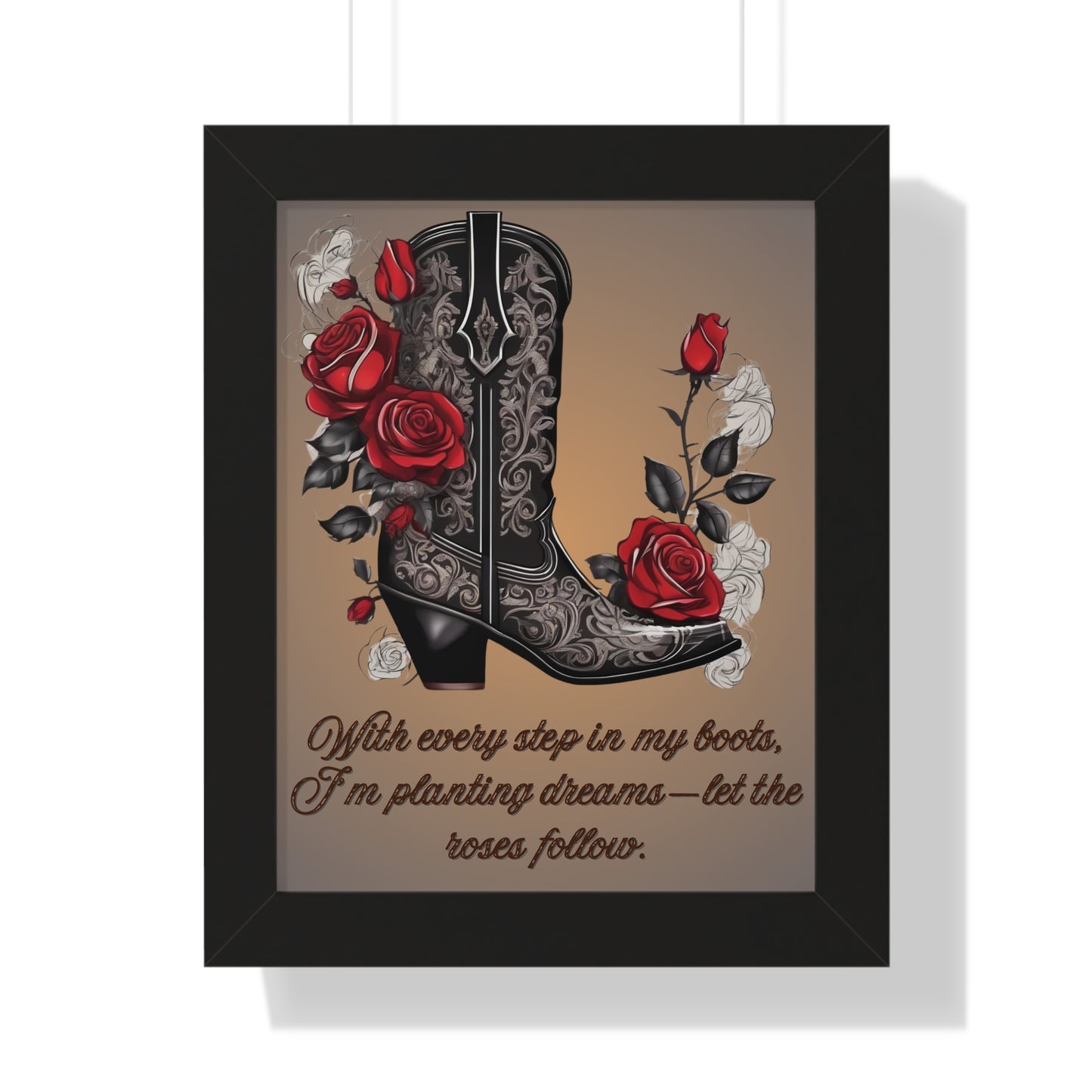 Pathway to Roses, Framed Vertical Poster, Rustic Nursery Print, teen girl bedroom, dorm room posters, preppy decor, home decor