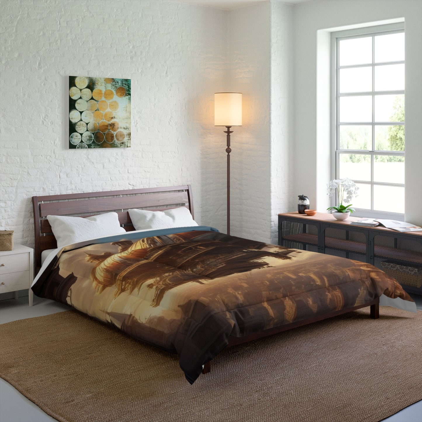 Steampunk Airship 2 Comforter, City Skyline Bedding, Unique Steampunk Decor, Aesthetic Bedding, Airship Design Comforter, Steampunk Inspired