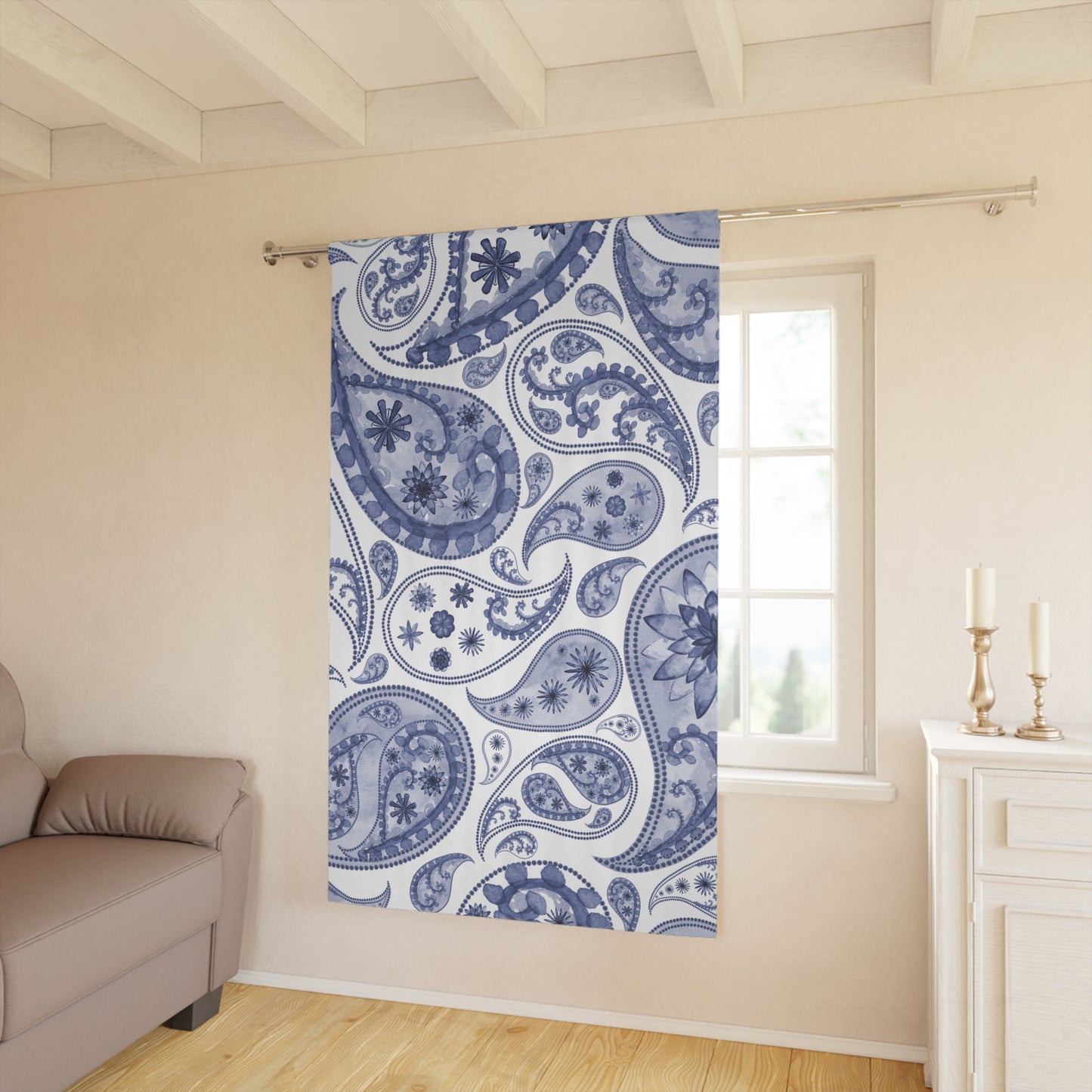 Blue China Inspired Curtains, Cobalt Blue Designer Window Drapes, Asian Style
