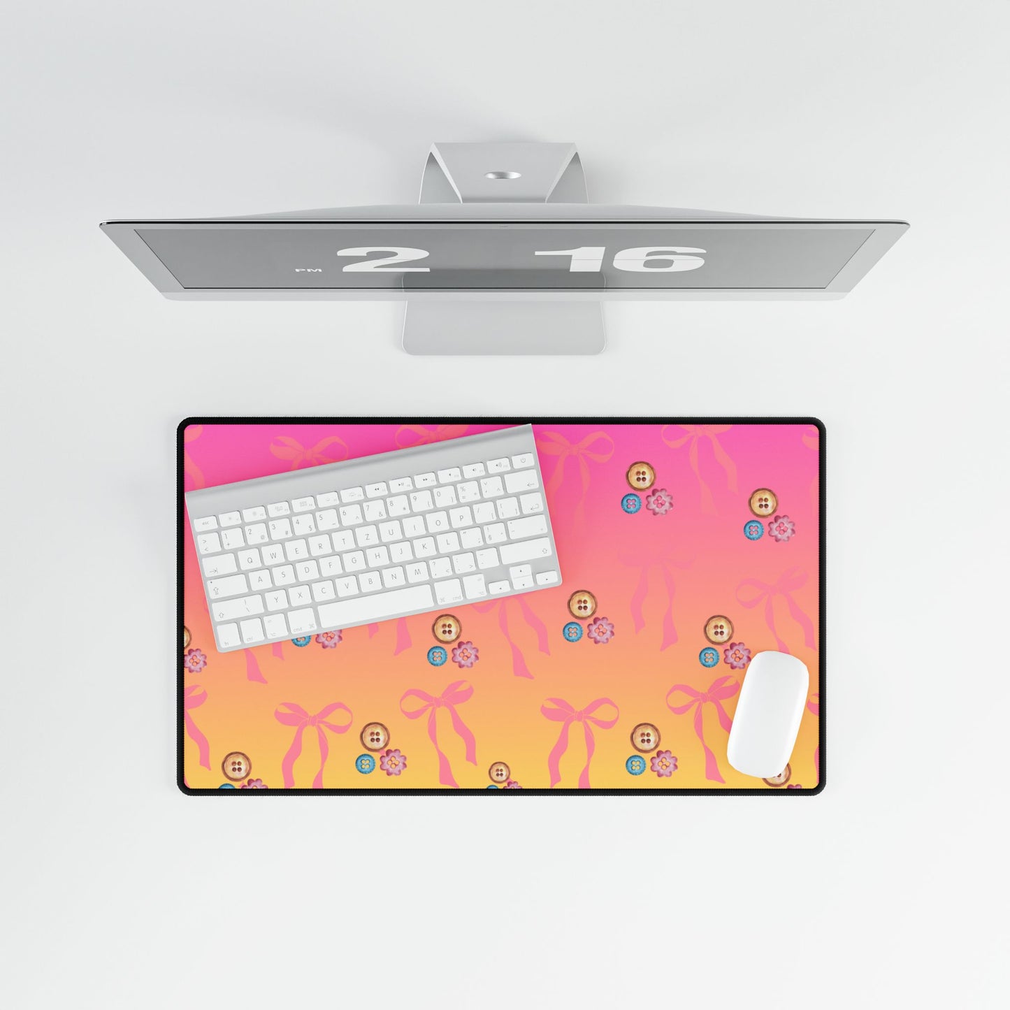 Desk Mat | Buttons & Bows Design | Desk Organizer & Office Gift