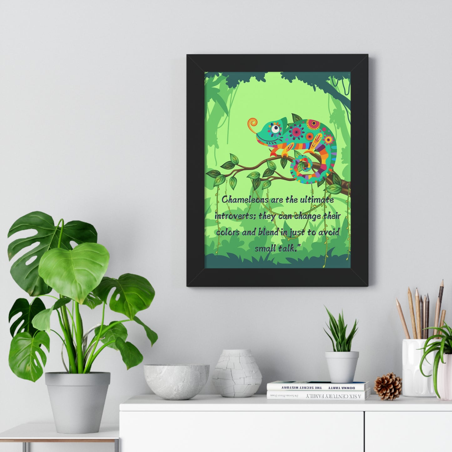 Vertical Poster, Chameleon Introvert in Amazon Rainforest,
