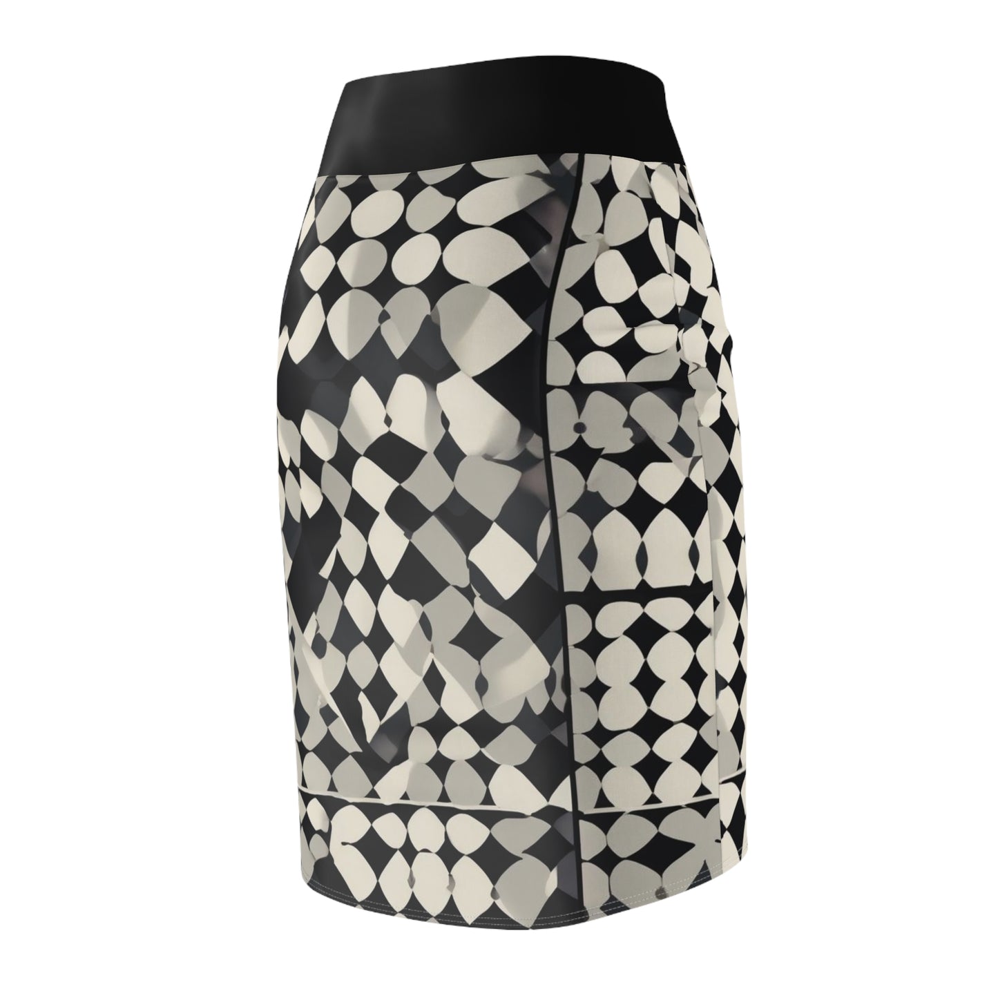 Black Checkered Women's Pencil Skirt (AOP), Trendy Geometric Fashion, Artistic Skirt, Geometric Clothing