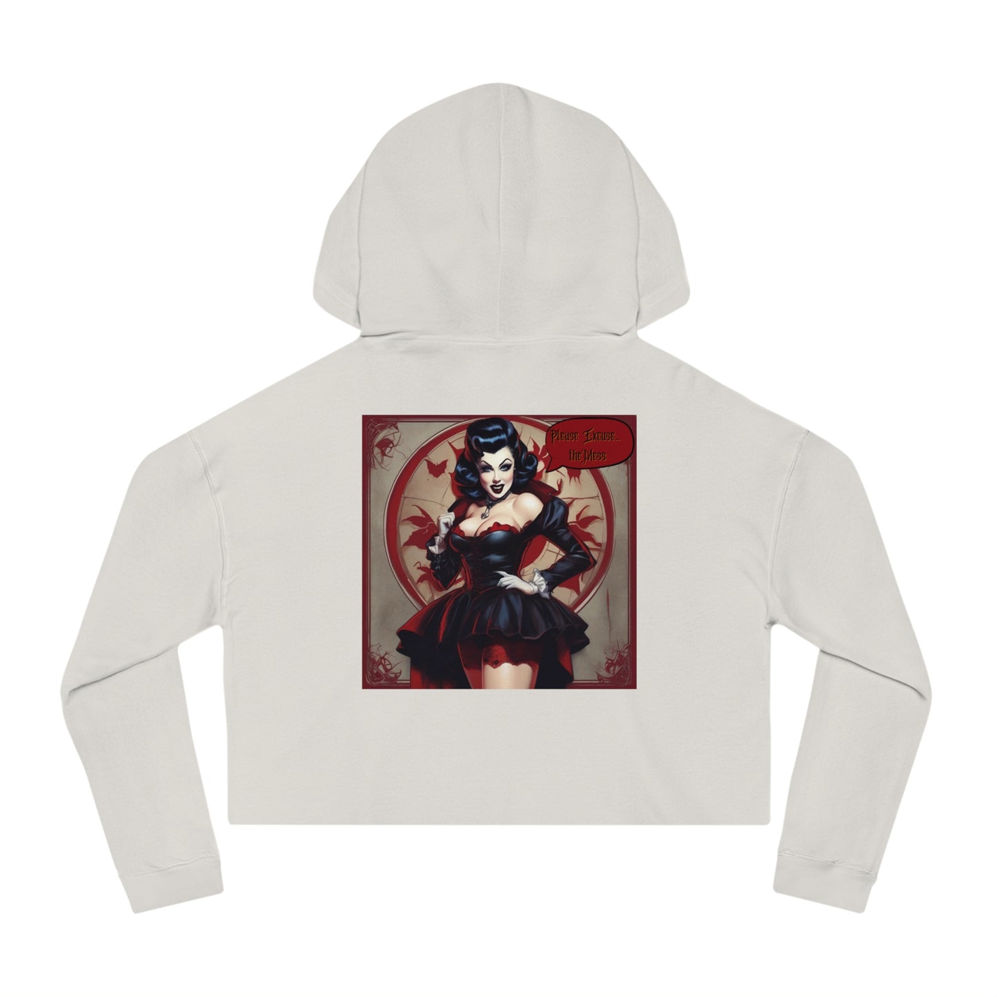 Halloween Favor Vampire Pinup Womens Cropped Hooded Sweatshirt Fright Night, Halloween, Fall, Vampire Lover Gift, Gothic Clothing, Pinup Style, Goth Girl Clothing