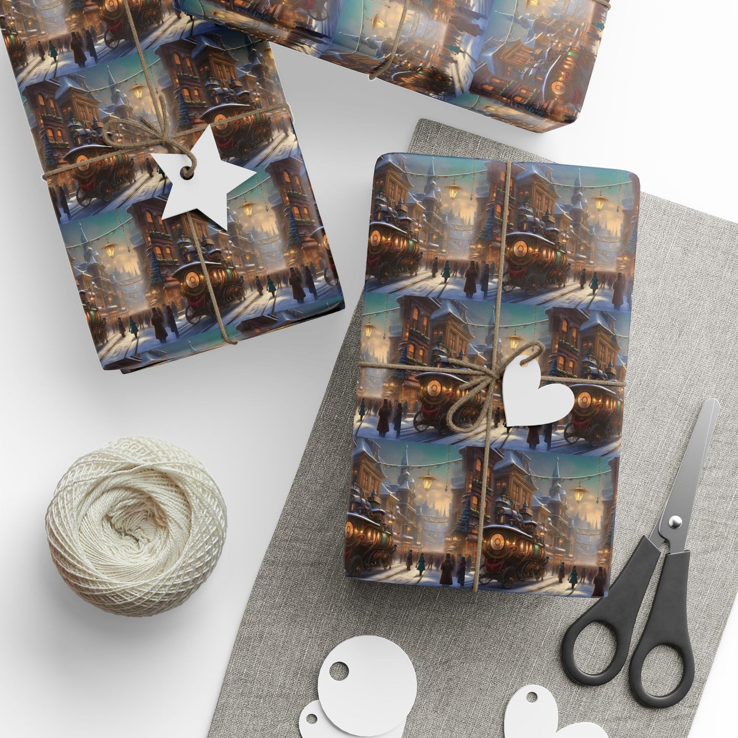 Steampunk Christmas Train Gift Wrap, Train Holiday Decor