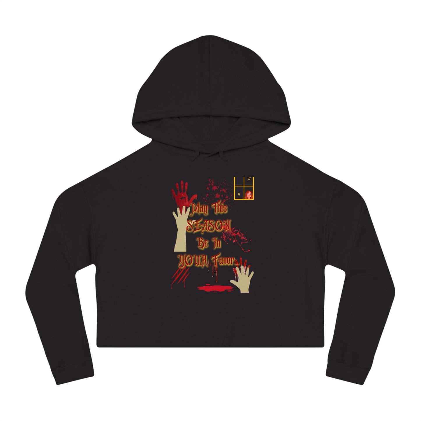 Halloween Favor Vampire Pinup Womens Cropped Hooded Sweatshirt Fright Night, Halloween, Fall, Vampire Lover Gift, Gothic Clothing, Pinup Style, Goth Girl Clothing