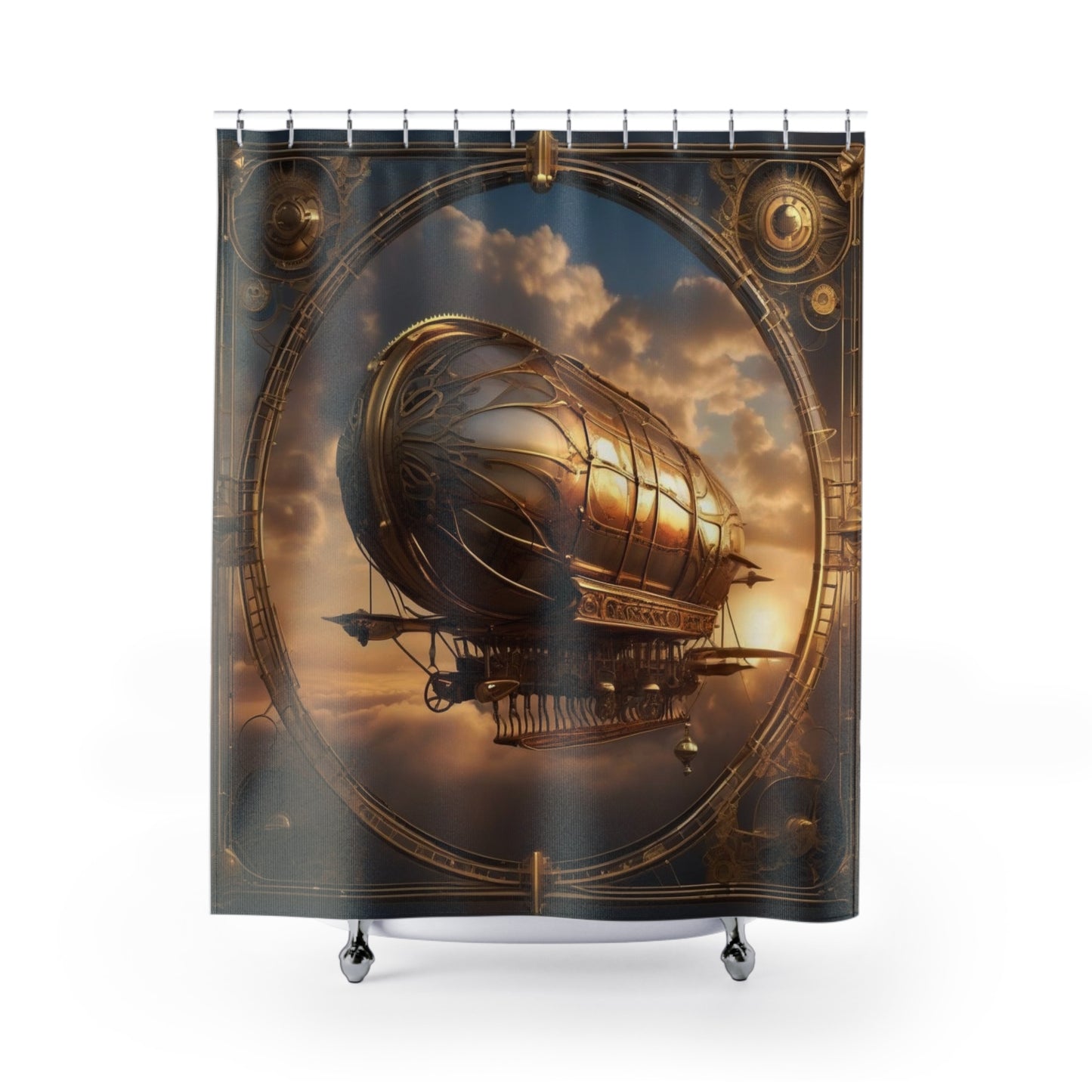 Steampunk Inspired Airship Shower Curtains, Vintage Industrial Bathroom Decor, Steampunk Shower Curtain, Airship Bathroom Decor, Victorian Steampunk Design, Industrial Style Bathroom, Gothic Bathroom Accessories, Victorian Era Design