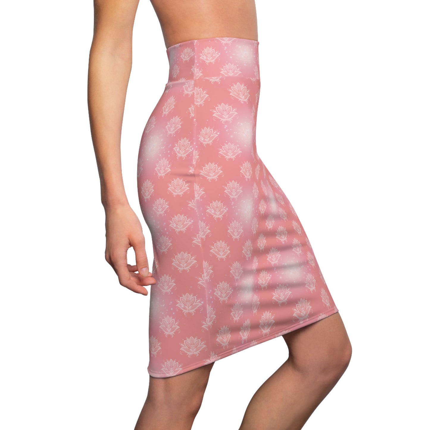 Glimmering Pink Lotus Women's Pencil Skirt, Office Wear, Casual Stretchy Stylish Skirt - Fashion Trendy, Work, Business, Everyday, Gift