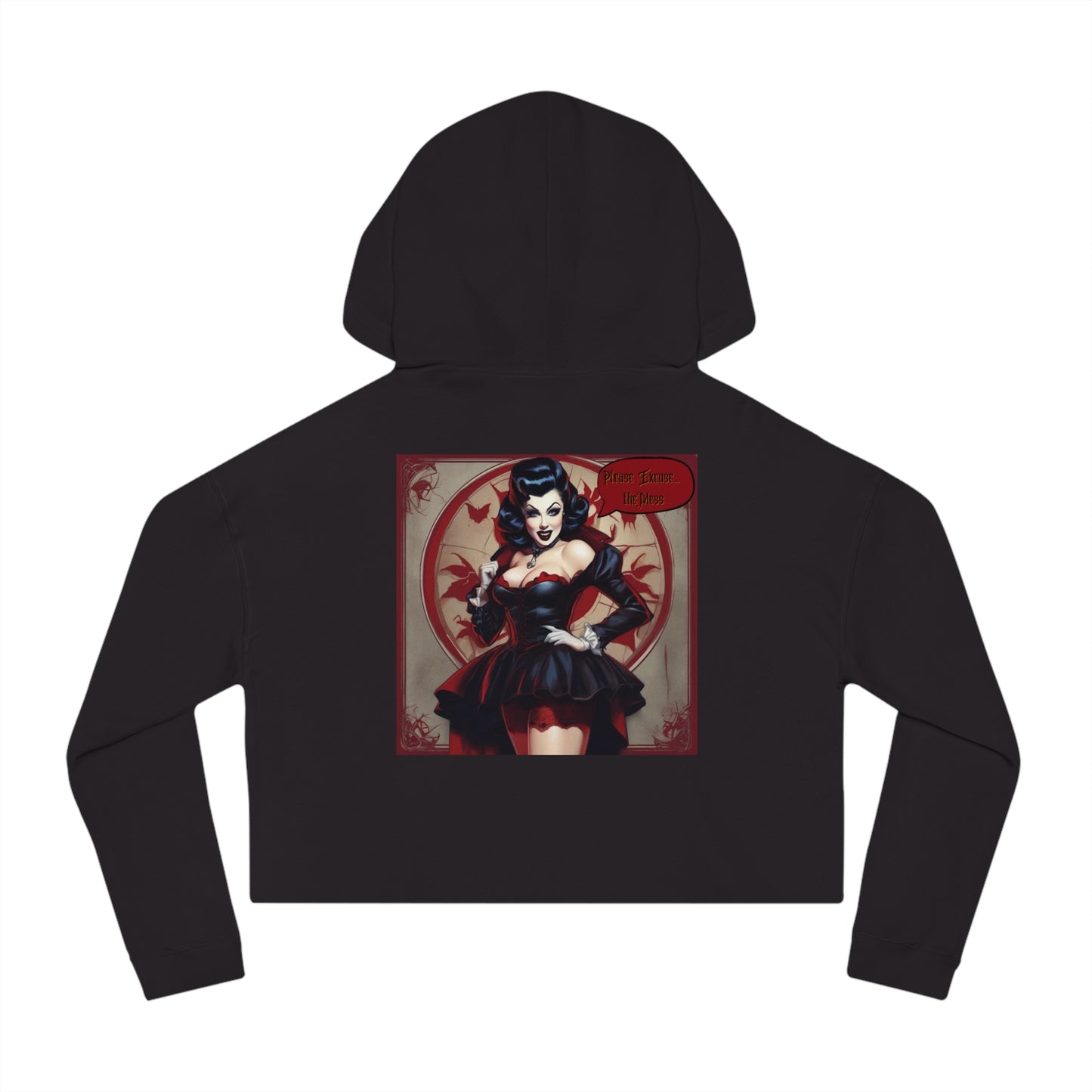 Halloween Favor Vampire Pinup Womens Cropped Hooded Sweatshirt Fright Night, Halloween, Fall, Vampire Lover Gift, Gothic Clothing, Pinup Style, Goth Girl Clothing