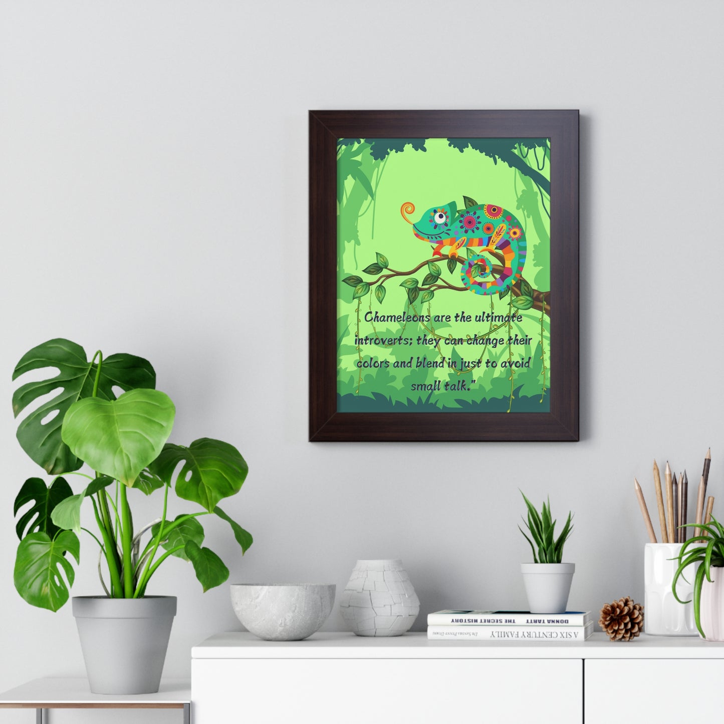 Vertical Poster, Chameleon Introvert in Amazon Rainforest,
