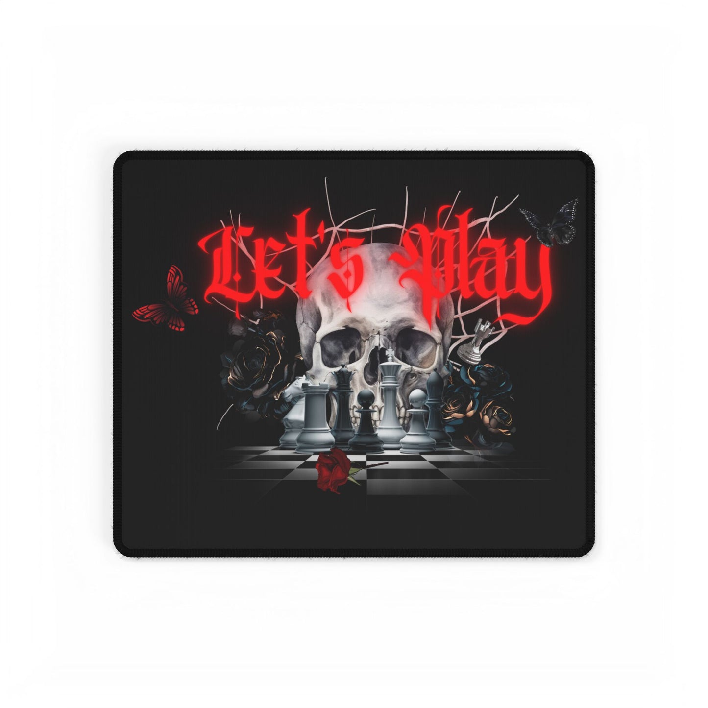Skull Chess Desk Mat, Spooky Non-Slip Base, Smooth Surface, 3 Sizes Available, Shakespeare, Gothic, Dark Hardcore Aesthetic Mouse Pad,