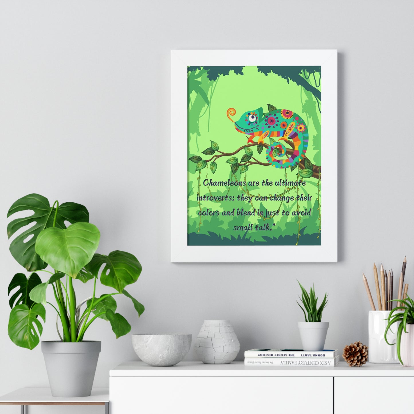 Vertical Poster, Chameleon Introvert in Amazon Rainforest,