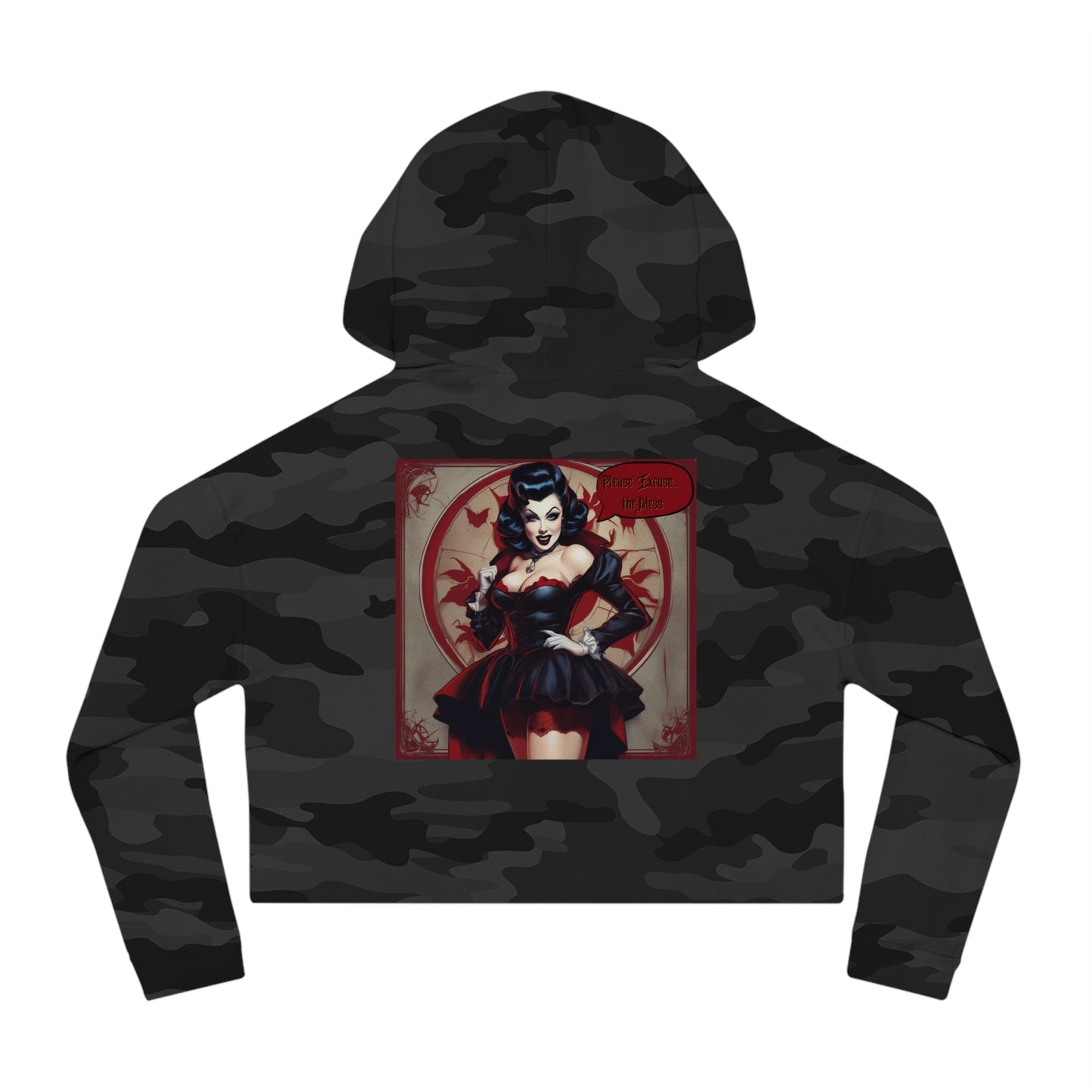Halloween Favor Vampire Pinup Womens Cropped Hooded Sweatshirt Fright Night, Halloween, Fall, Vampire Lover Gift, Gothic Clothing, Pinup Style, Goth Girl Clothing
