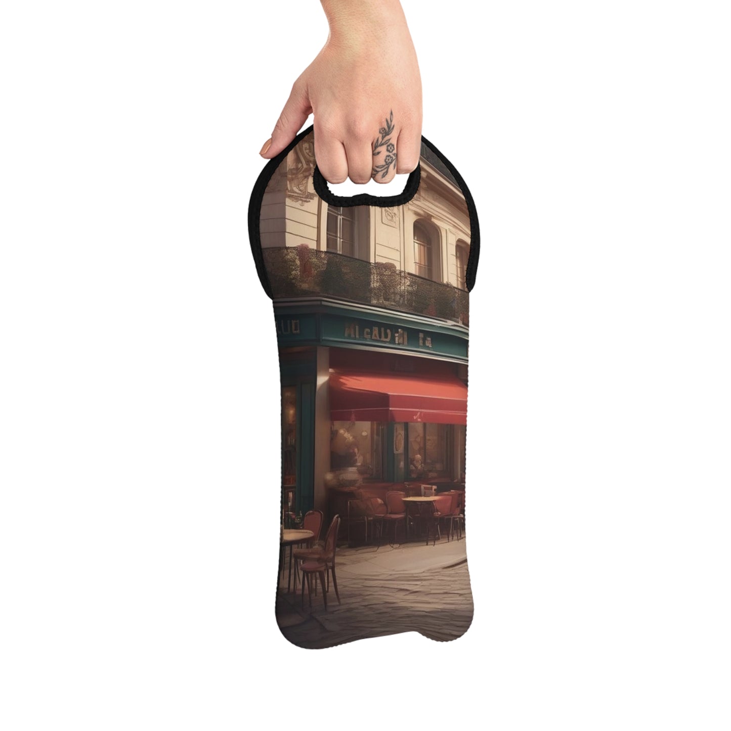 French Cafe II Inspired Wine Tote Bag, Retirement Gift Wine Carrier, Parisian Market Bag, Reusable Wine Tote, Gift for Wine Lovers