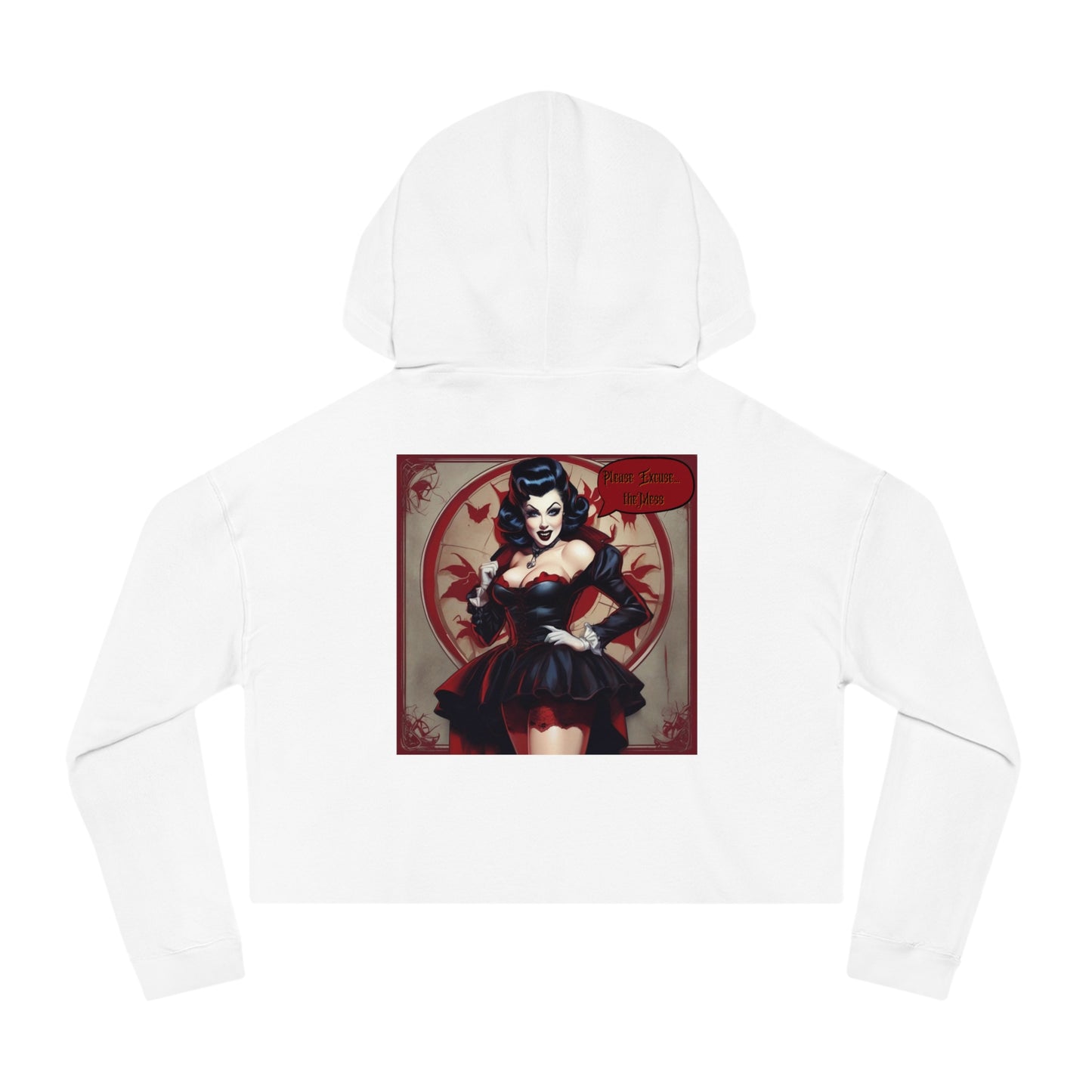 Halloween Favor Vampire Pinup Womens Cropped Hooded Sweatshirt Fright Night, Halloween, Fall, Vampire Lover Gift, Gothic Clothing, Pinup Style, Goth Girl Clothing