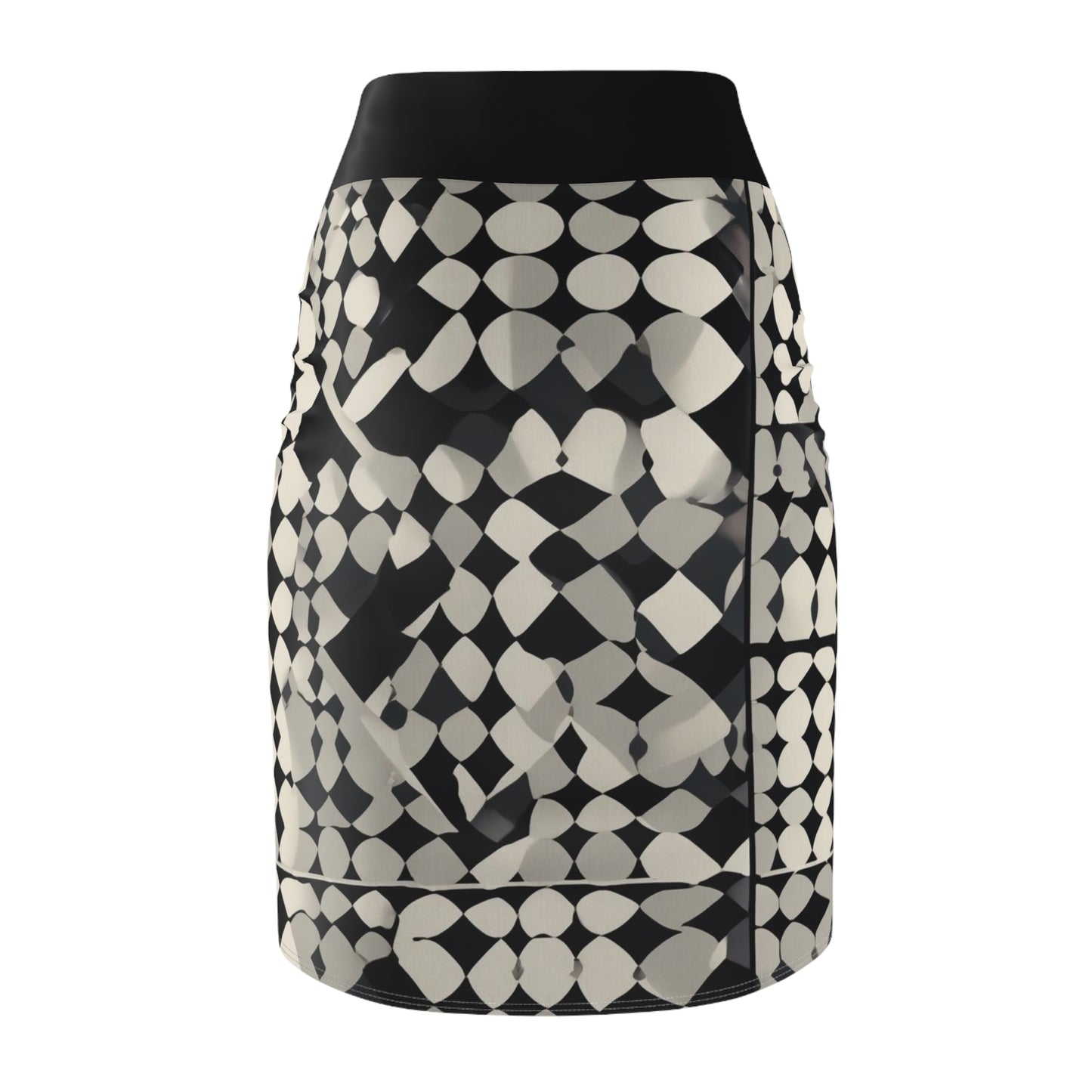 Black Checkered Women's Pencil Skirt (AOP), Trendy Geometric Fashion, Artistic Skirt, Geometric Clothing