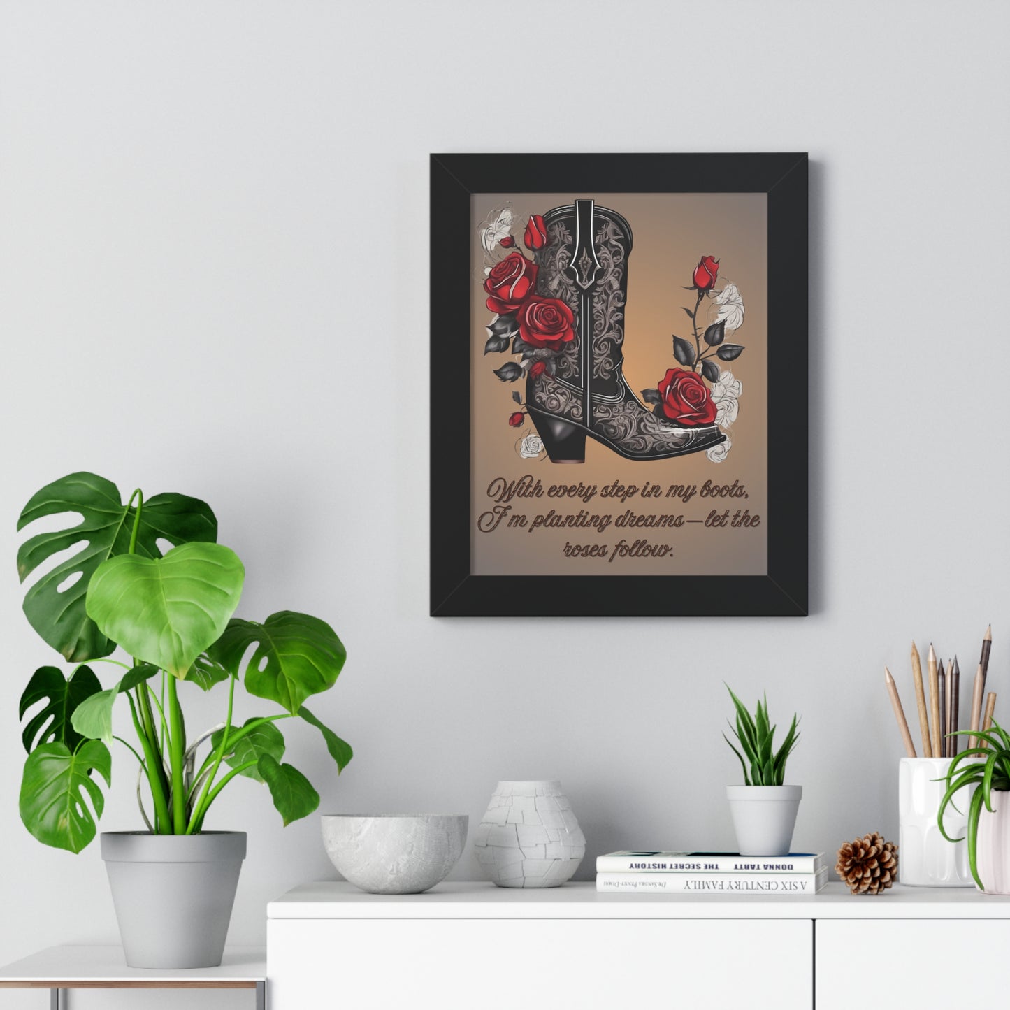 Pathway to Roses, Framed Vertical Poster, Rustic Nursery Print, teen girl bedroom, dorm room posters, preppy decor, home decor