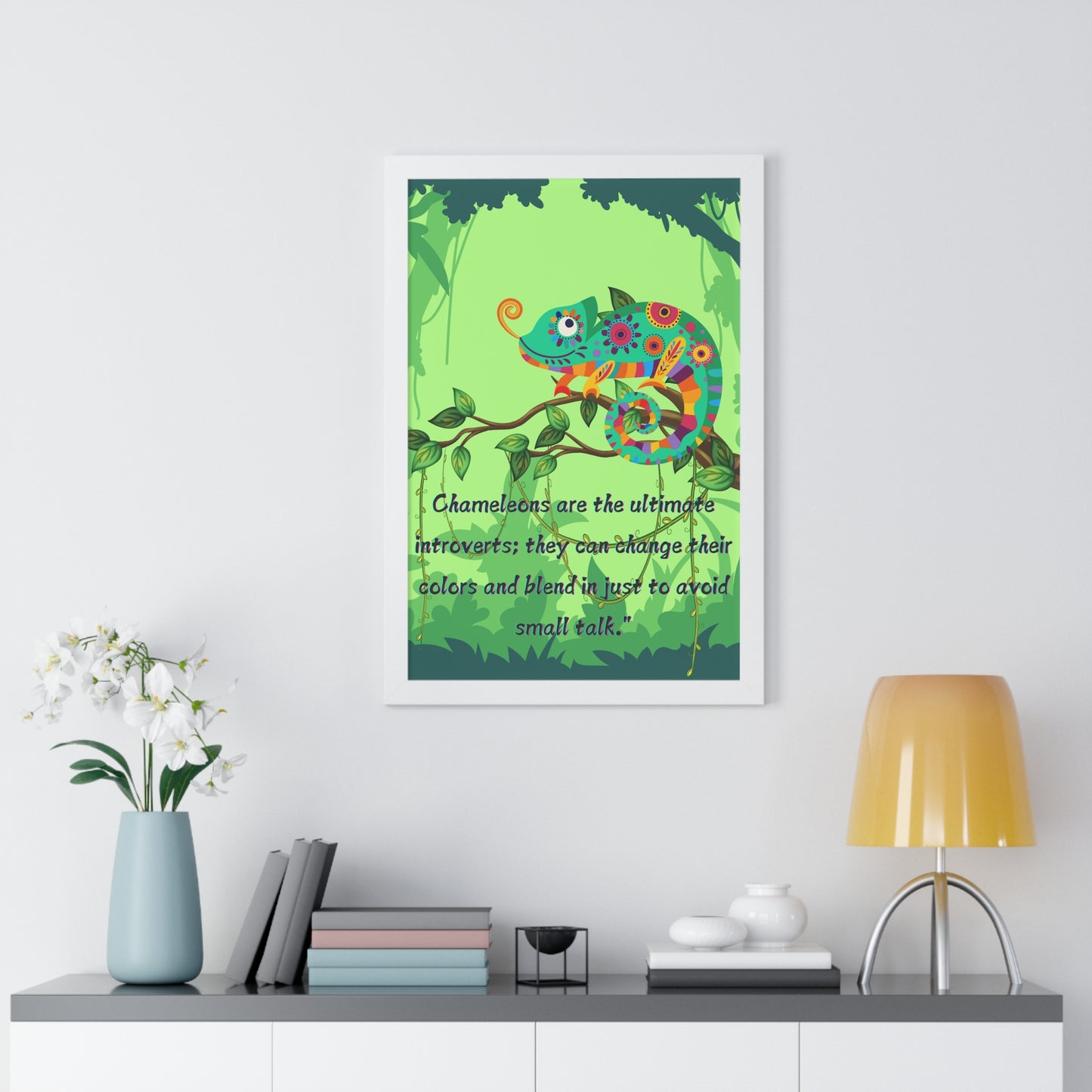 Vertical Poster, Chameleon Introvert in Amazon Rainforest,