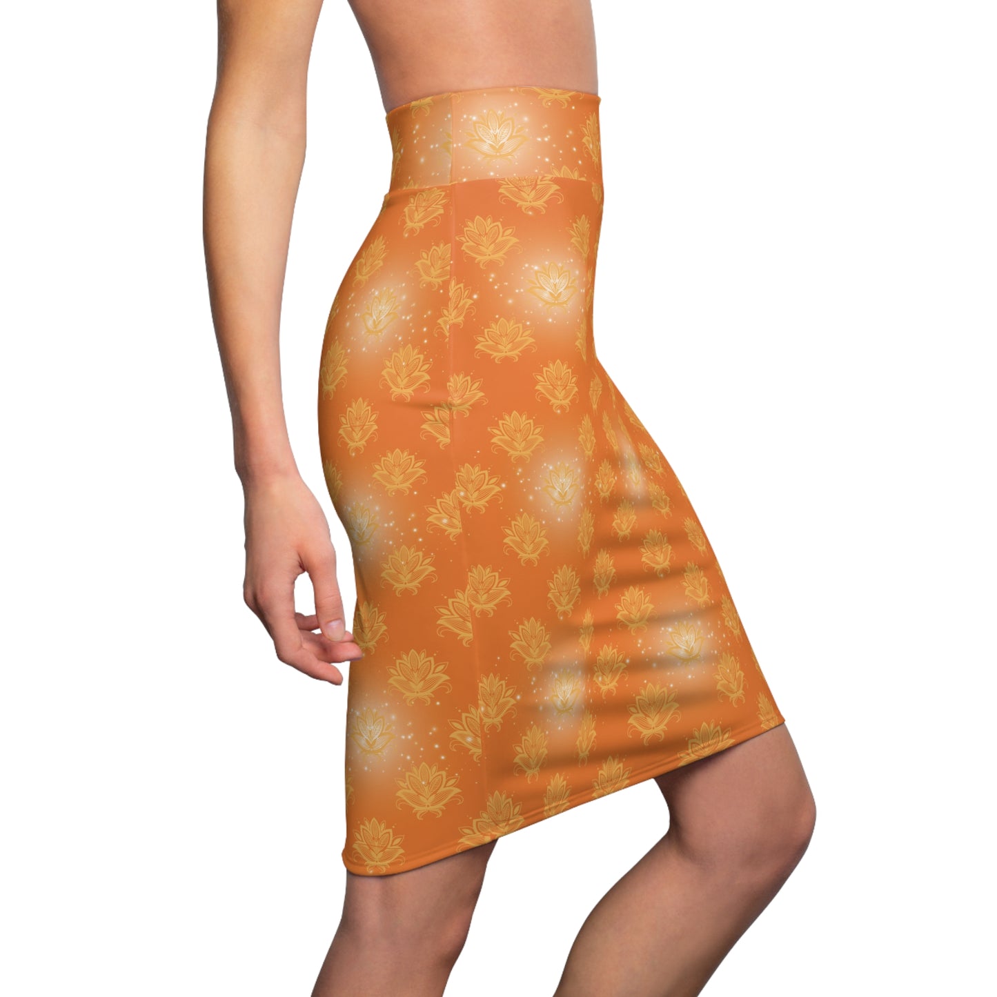 Glitter Lotus Sari Saree Inspired Women's Pencil Skirt, Office Wear,
