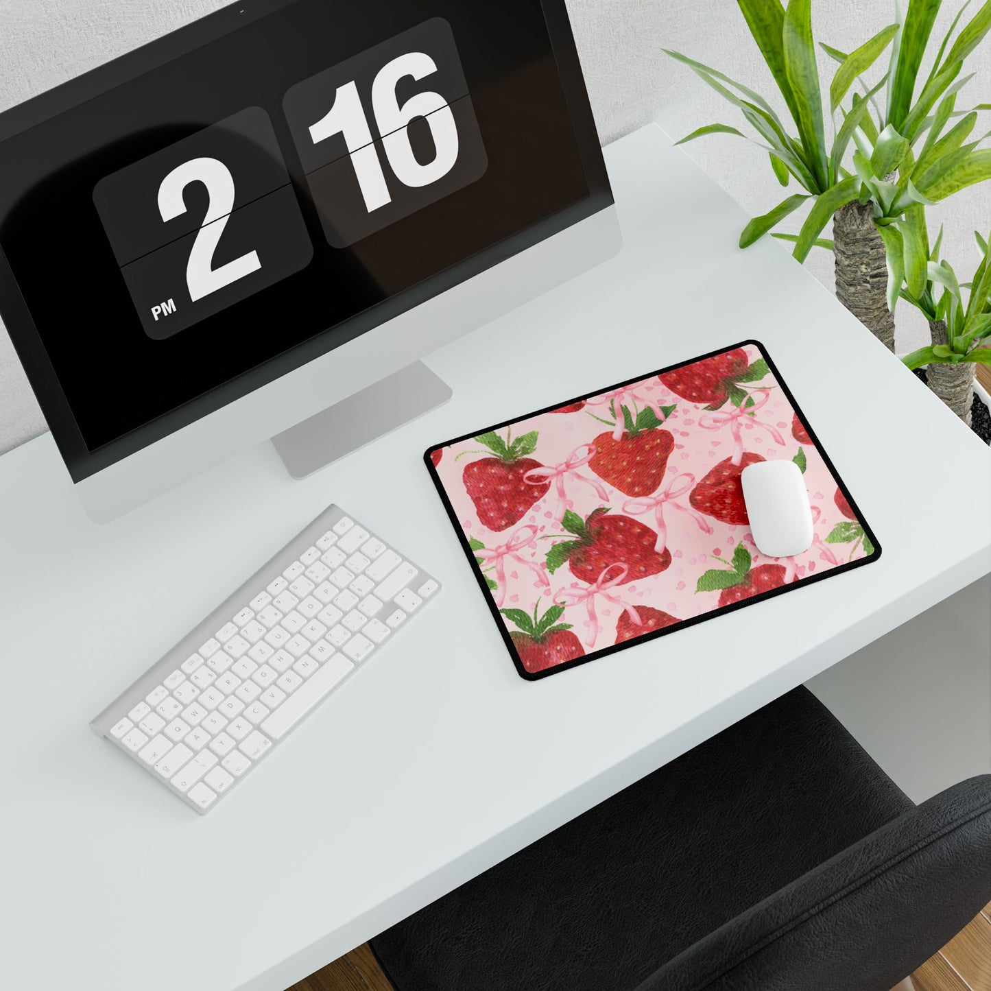 Coquette Strawberries and Bows Desk Mat, Pink Background, 3 Sizes, Cute Flirty Desk Accessory, Work From Home Decor, Office Supplies, Gaming