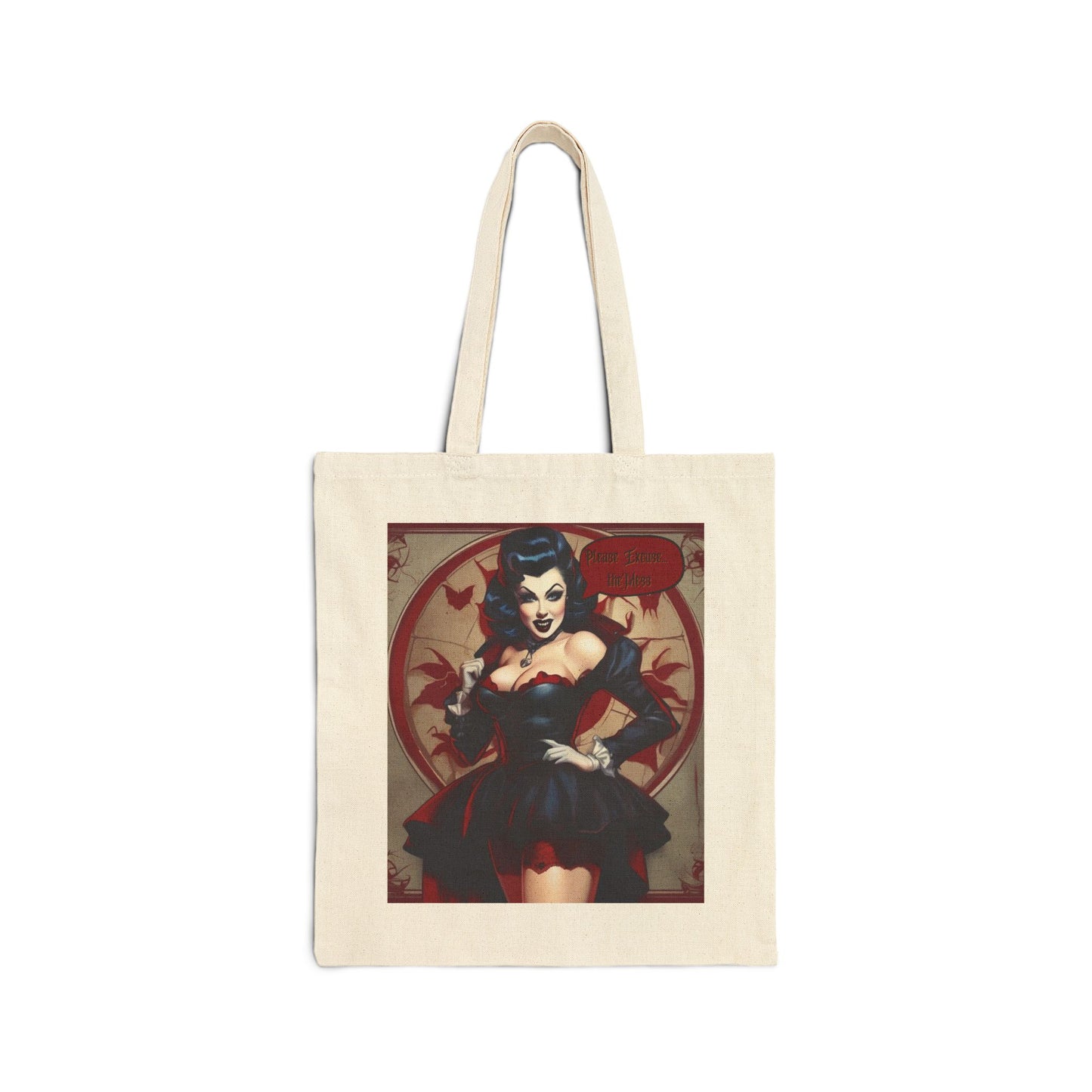 Halloween Favor Season Vampire Halloween Season Cotton Canvas Tote Bag, Halloween Pinup, Vampire, Dark Academia Style, Pinup Style, Gothic Fashion
