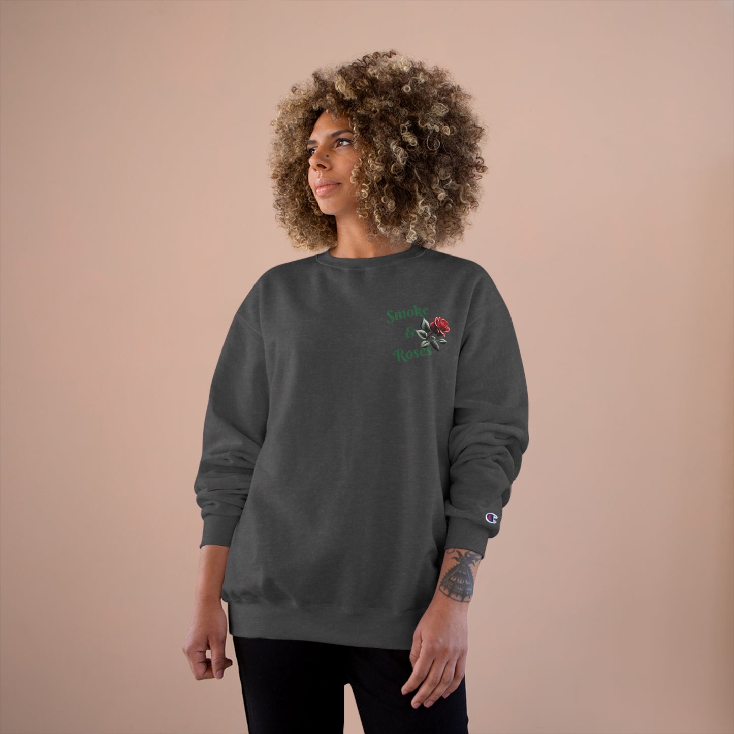 Smoke & Roses Champion Sweatshirt, Vintage Inspired Streetwear, Graphic Sweatshirt, Urban Fashion, Winter Fashion, Fall Clothing, Retro Clothing, Gift For Her, Holiday Gift, Gift For Him