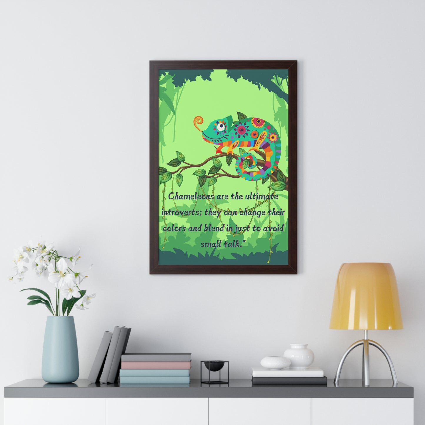 Vertical Poster, Chameleon Introvert in Amazon Rainforest,