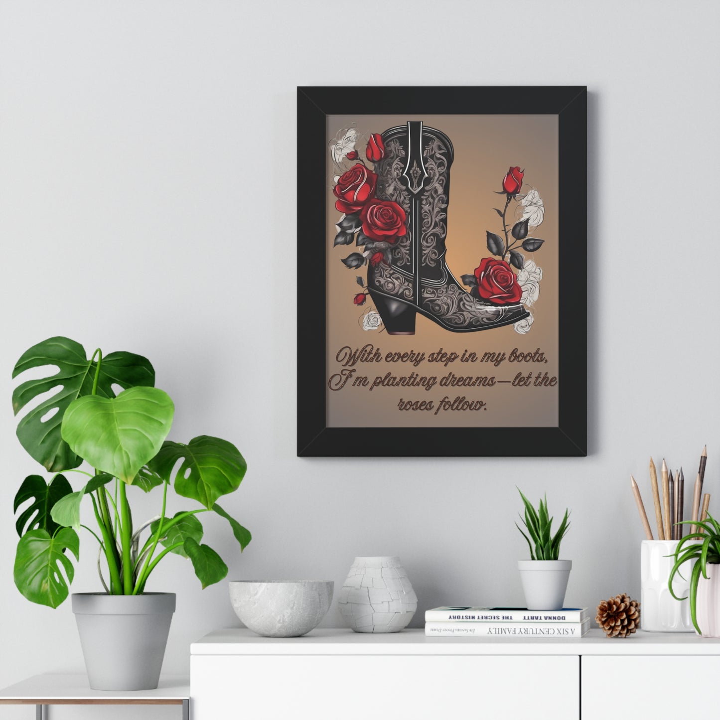 Pathway to Roses, Framed Vertical Poster, Rustic Nursery Print, teen girl bedroom, dorm room posters, preppy decor, home decor