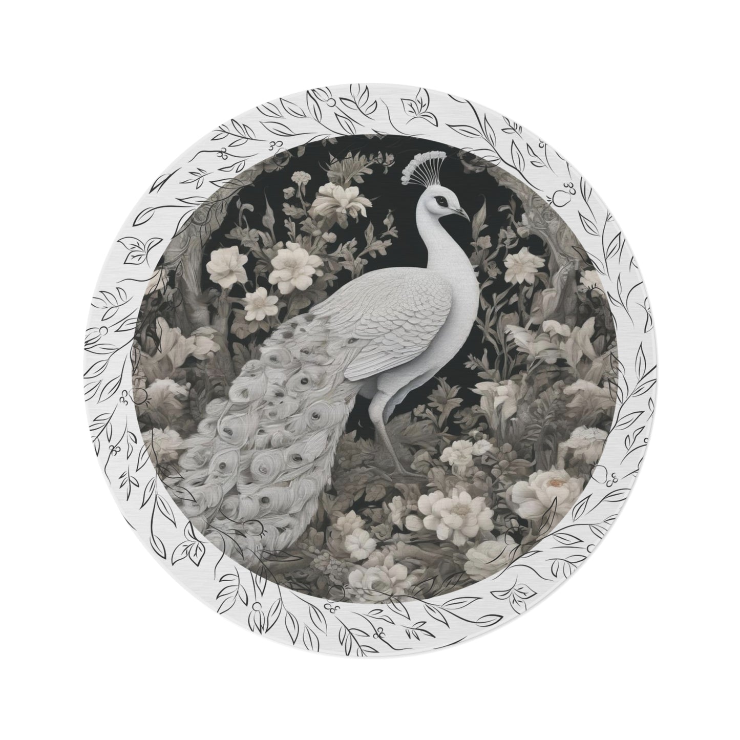 Silver Peacock Round Rug - Boho Chic Home Decor Accent, 36-inch Living Room