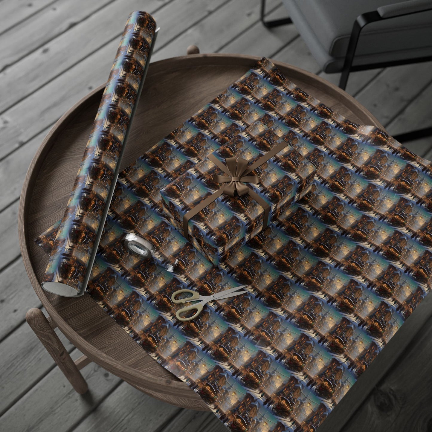 Steampunk Christmas Train Gift Wrap, Train Holiday Decor