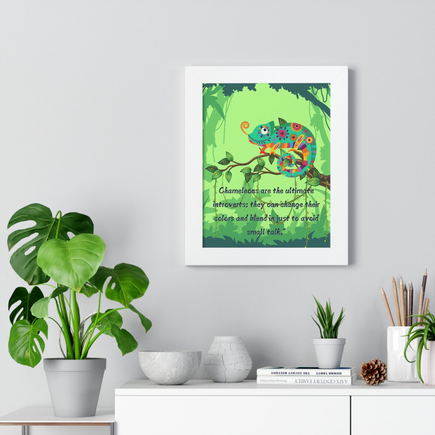 Vertical Poster, Chameleon Introvert in Amazon Rainforest,