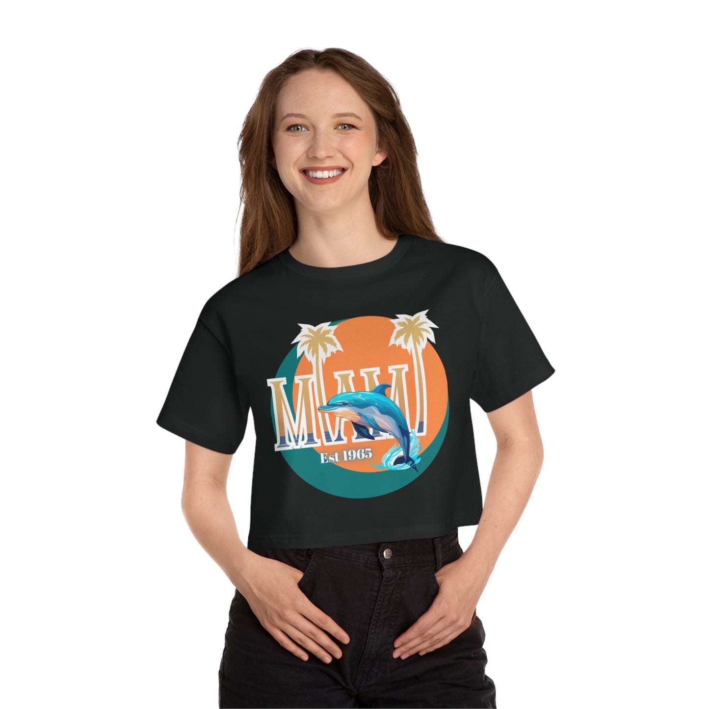 Miami Dolphins Game Time Champion Women's Heritage Cropped T-Shirt, Football NFL Inspired