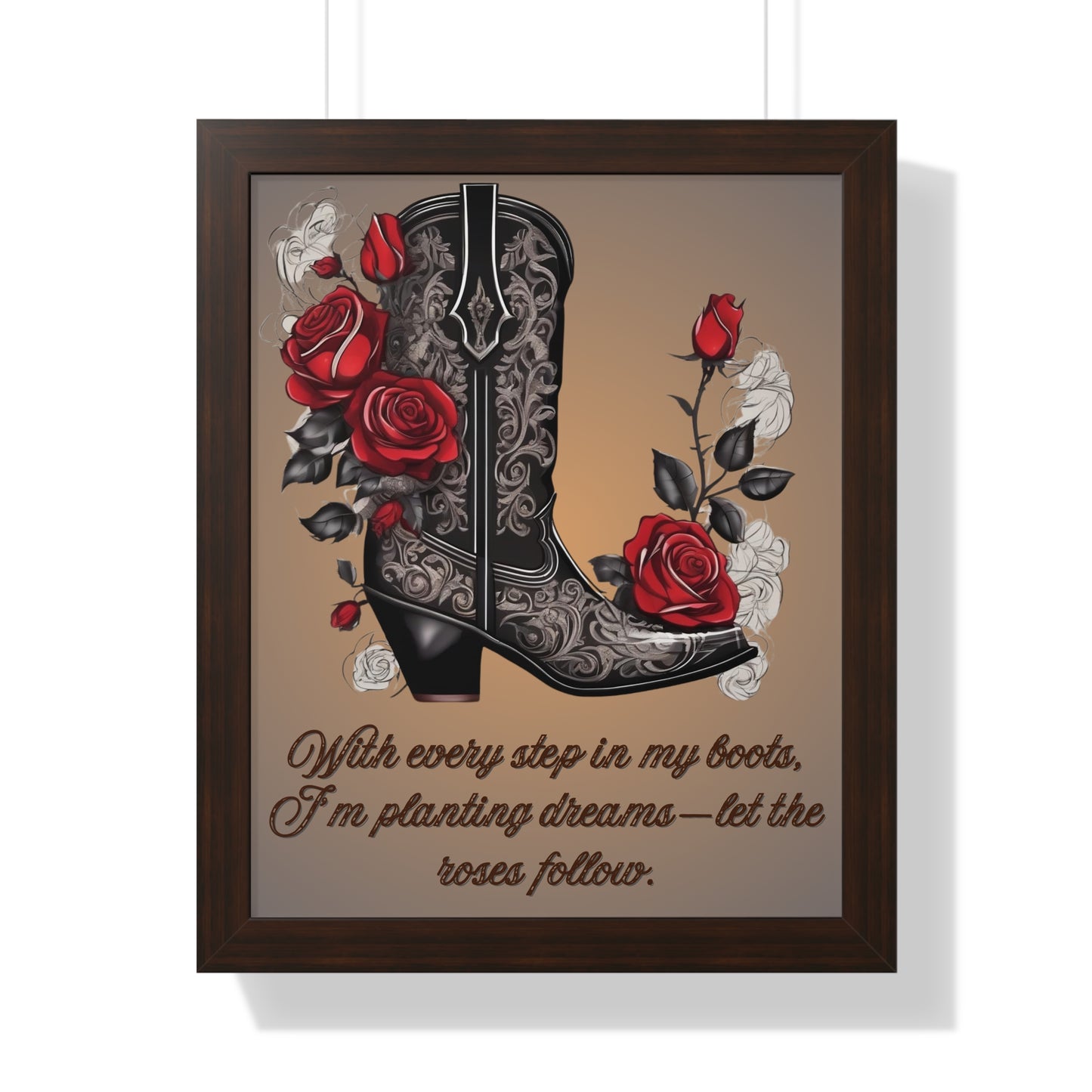 Pathway to Roses, Framed Vertical Poster, Rustic Nursery Print, teen girl bedroom, dorm room posters, preppy decor, home decor