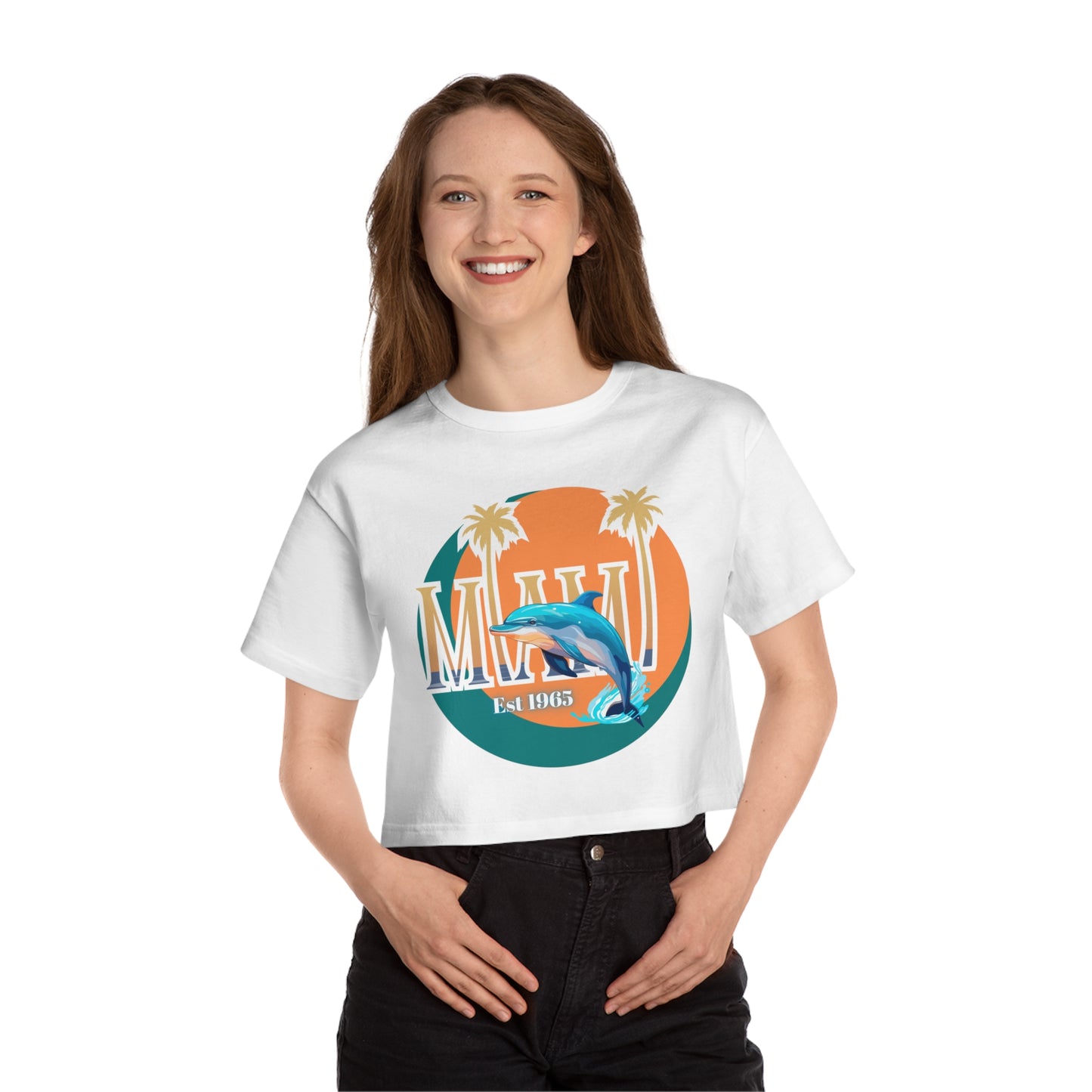 Miami Dolphins Game Time Champion Women's Heritage Cropped T-Shirt, Football NFL Inspired