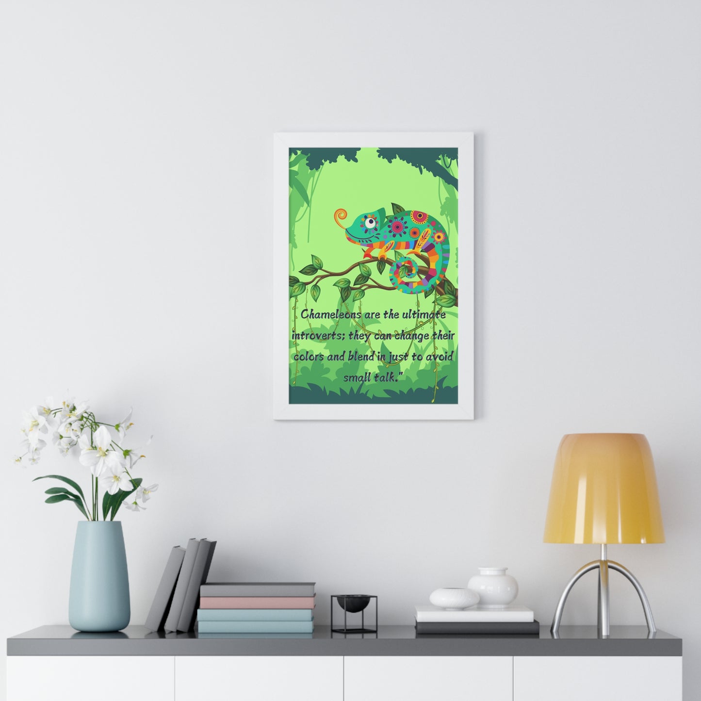 Vertical Poster, Chameleon Introvert in Amazon Rainforest,