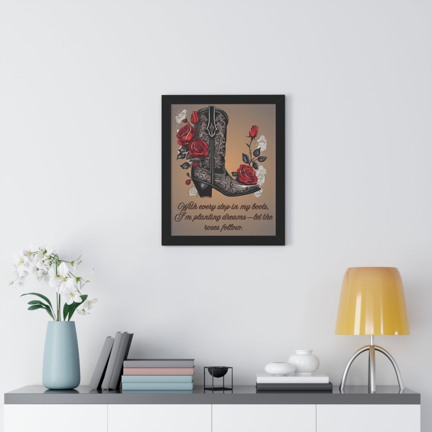 Pathway to Roses, Framed Vertical Poster, Rustic Nursery Print, teen girl bedroom, dorm room posters, preppy decor, home decor