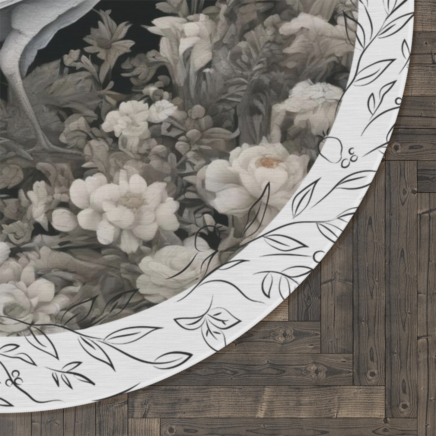 Silver Peacock Round Rug - Boho Chic Home Decor Accent, 36-inch Living Room