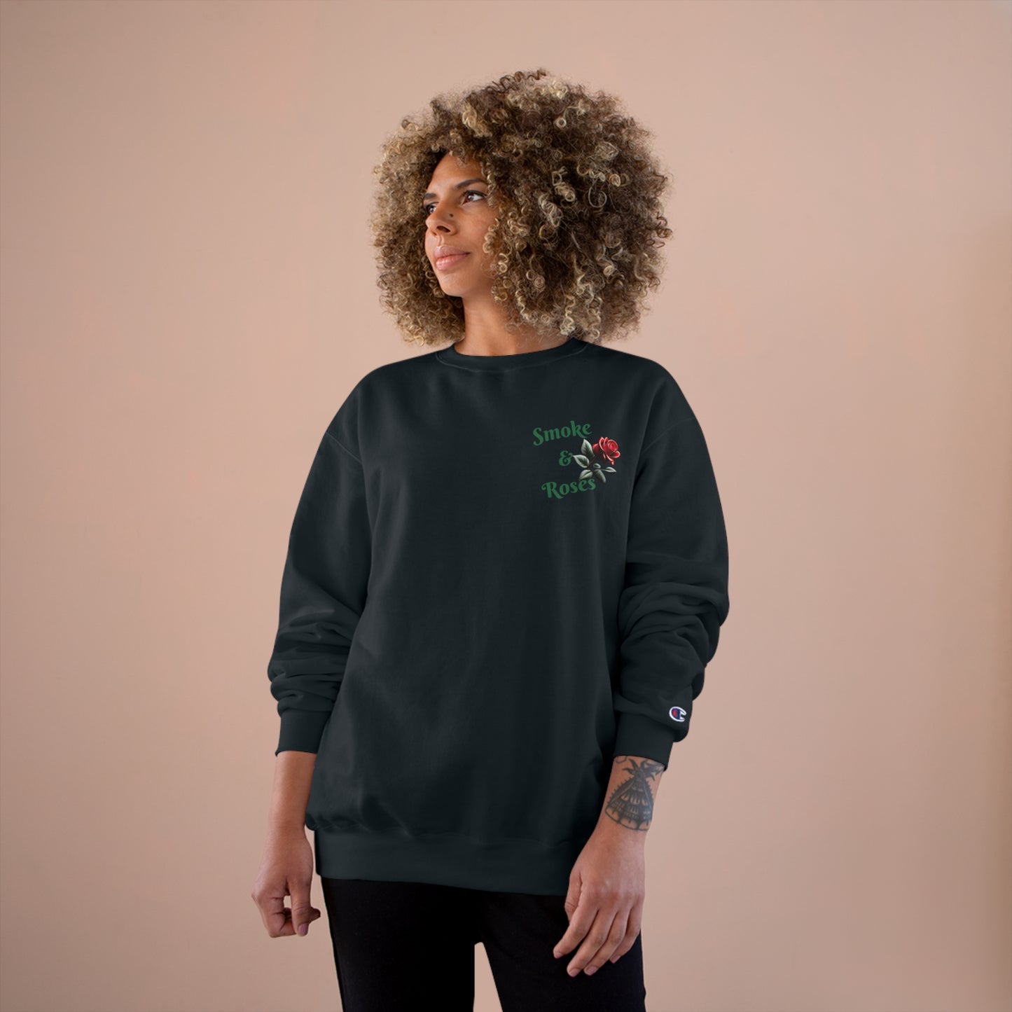 Smoke & Roses Champion Sweatshirt, Vintage Inspired Streetwear, Graphic Sweatshirt, Urban Fashion, Winter Fashion, Fall Clothing, Retro Clothing, Gift For Her, Holiday Gift, Gift For Him