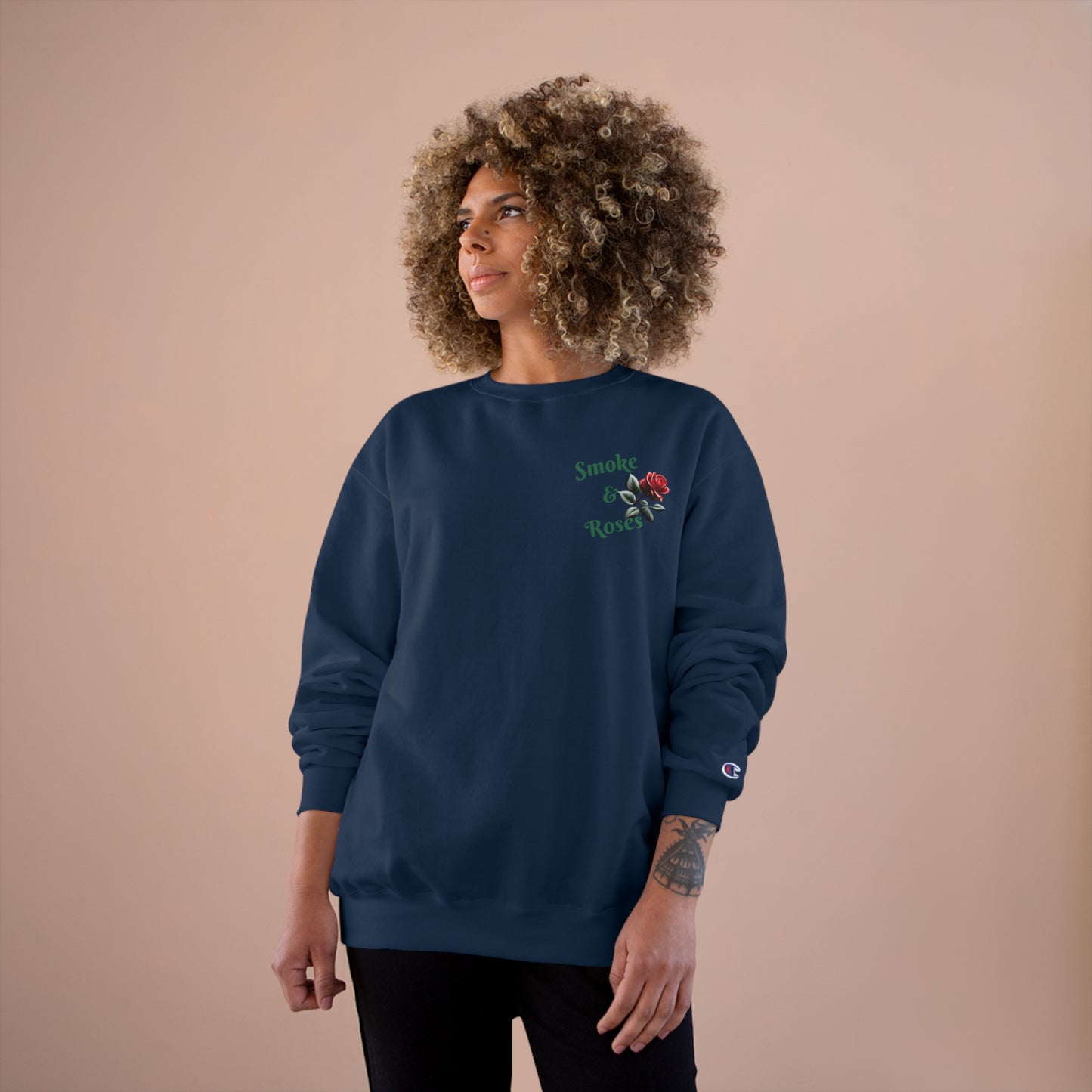Smoke & Roses Champion Sweatshirt, Vintage Inspired Streetwear, Graphic Sweatshirt, Urban Fashion, Winter Fashion, Fall Clothing, Retro Clothing, Gift For Her, Holiday Gift, Gift For Him