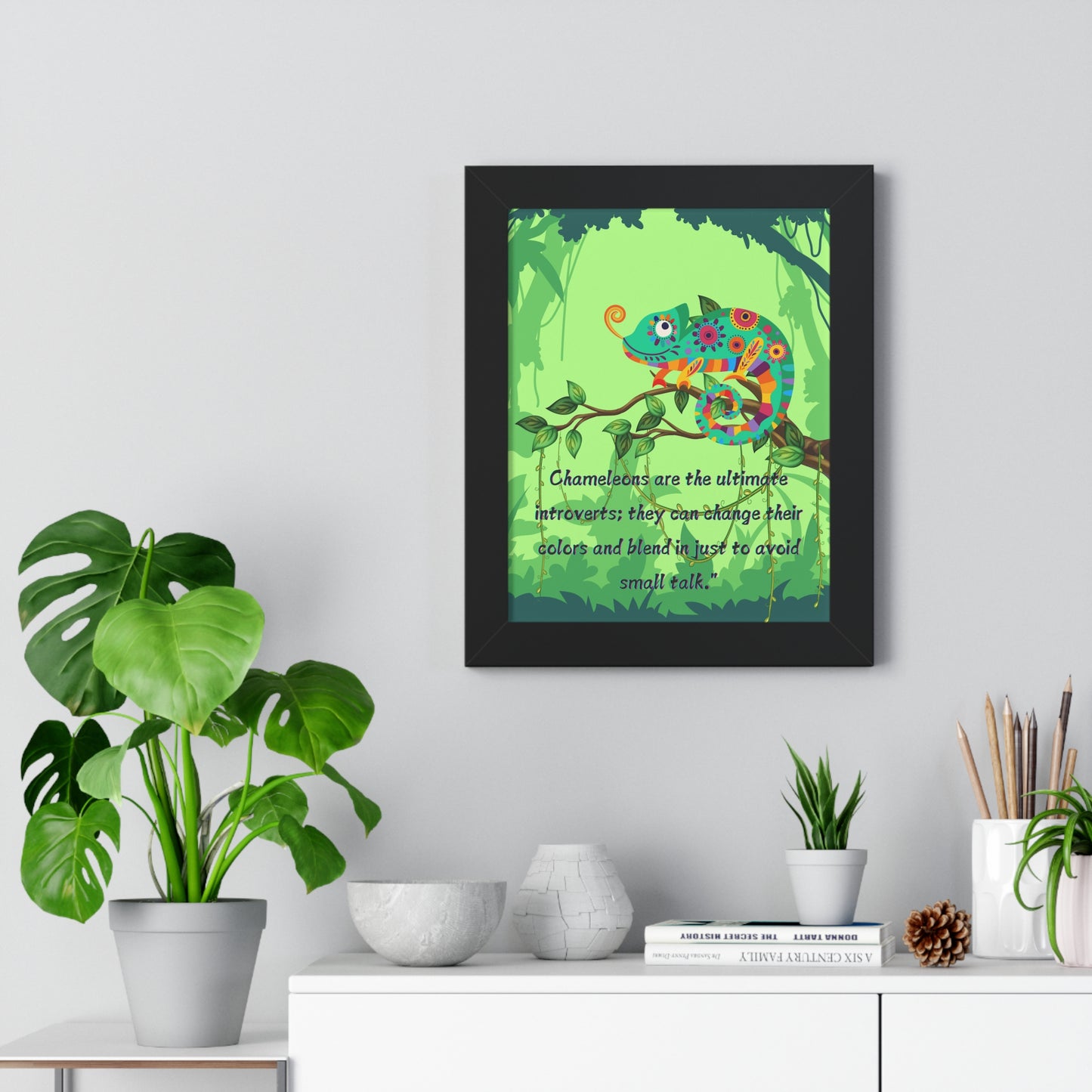 Vertical Poster, Chameleon Introvert in Amazon Rainforest,
