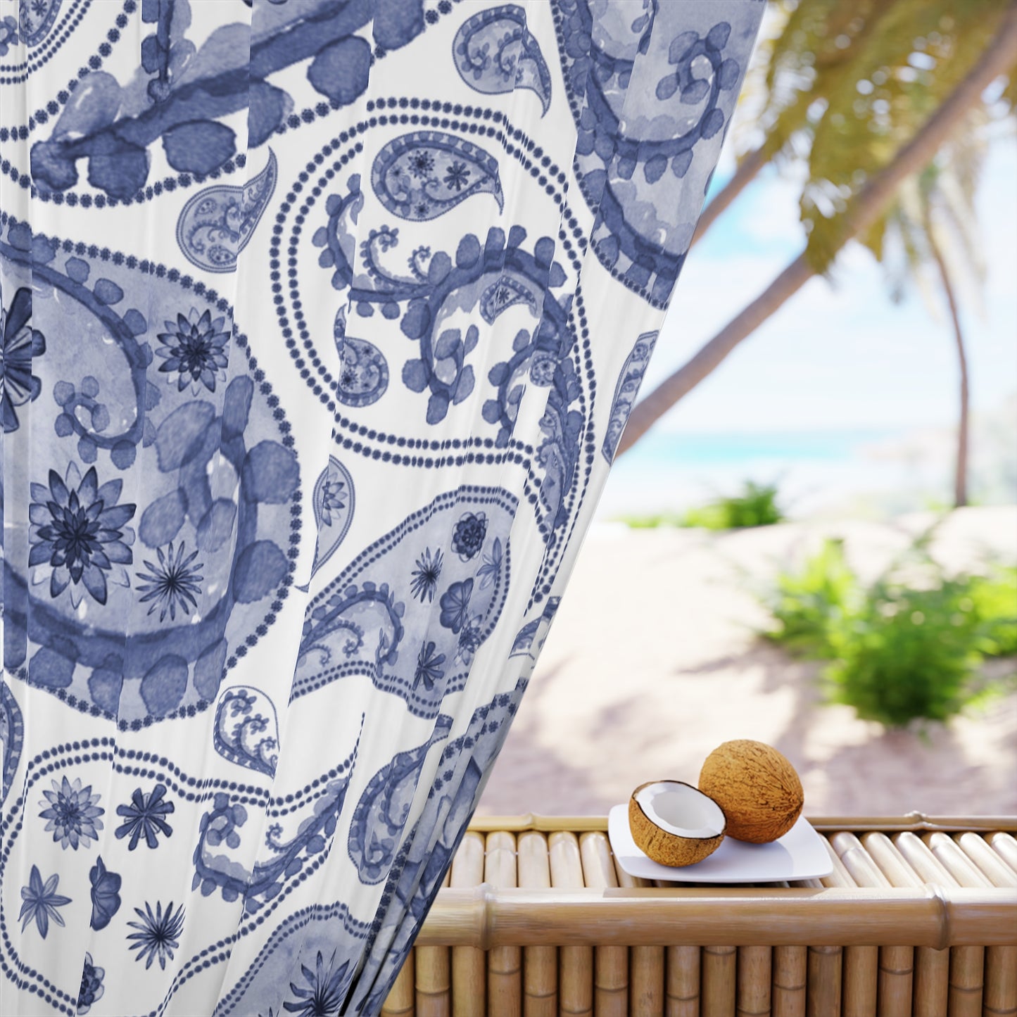 Blue China Inspired Curtains, Cobalt Blue Designer Window Drapes, Asian Style