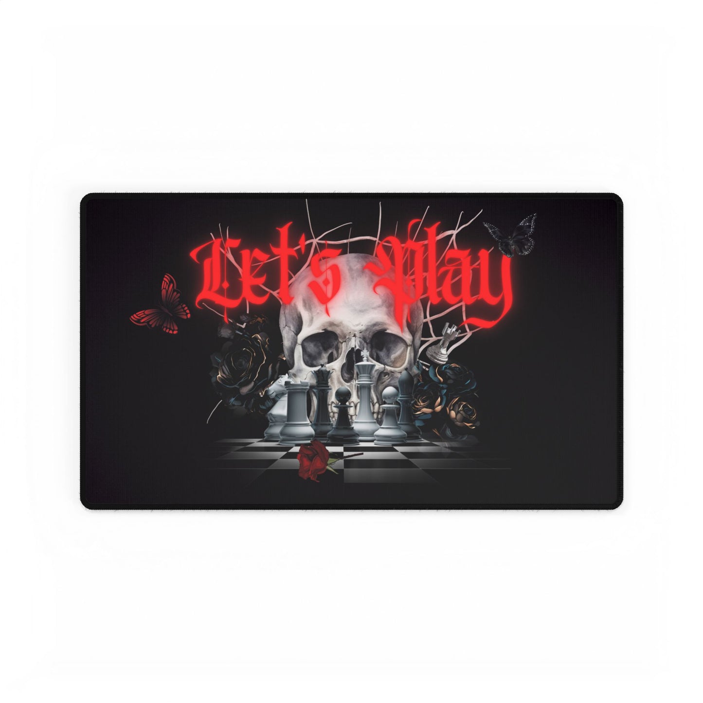 Skull Chess Desk Mat, Spooky Non-Slip Base, Smooth Surface, 3 Sizes Available, Shakespeare, Gothic, Dark Hardcore Aesthetic Mouse Pad,