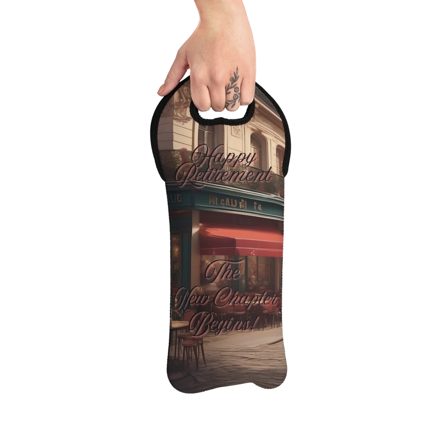 French Cafe Inspired Wine Tote Bag, Retirement Gift Wine Carrier, Parisian Market Bag, Reusable Wine Tote, Gift for Wine Lovers